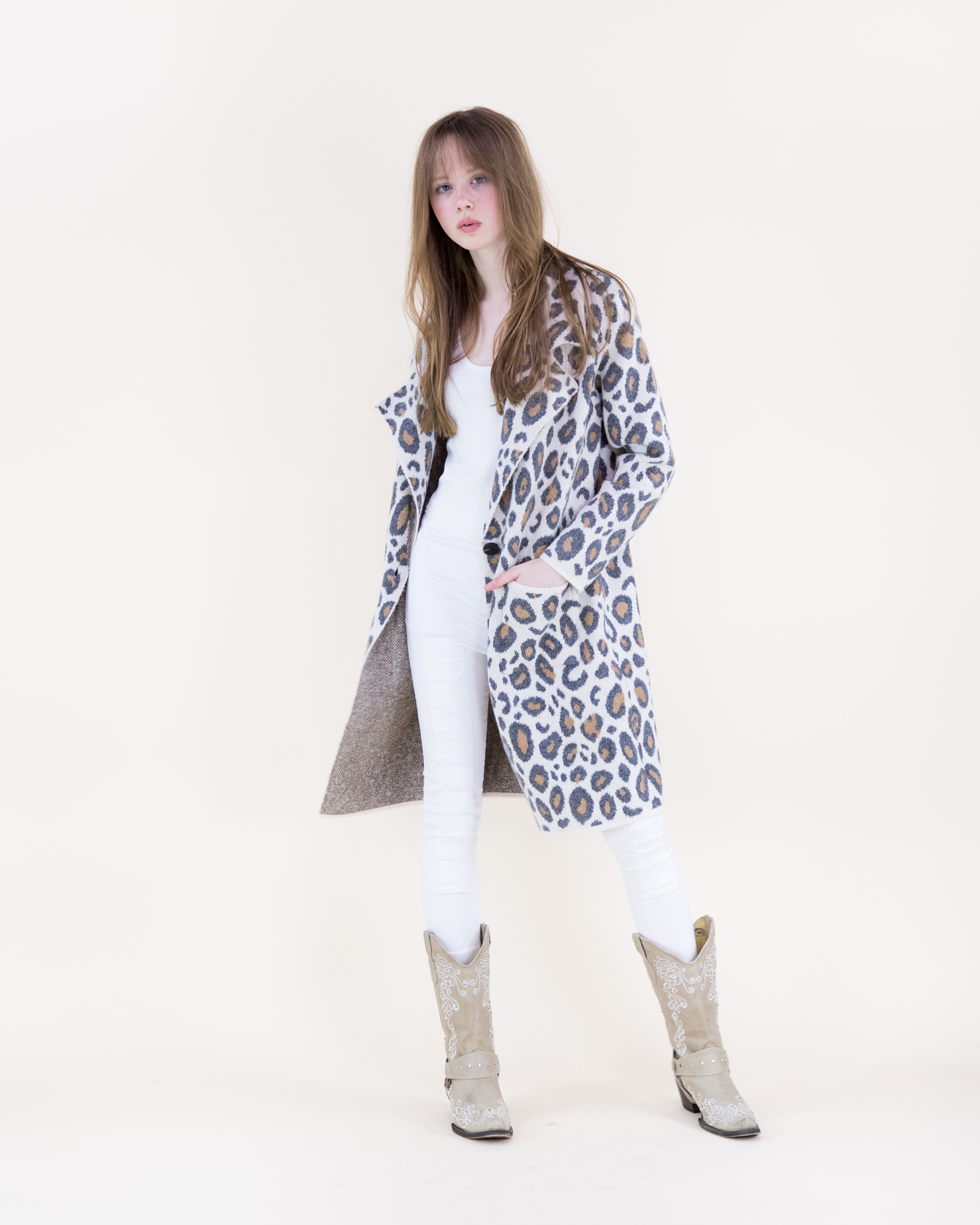 Leopard Notch Lapel Coatigan - BEIGE (S/M, L/XL) (Pack of 6)