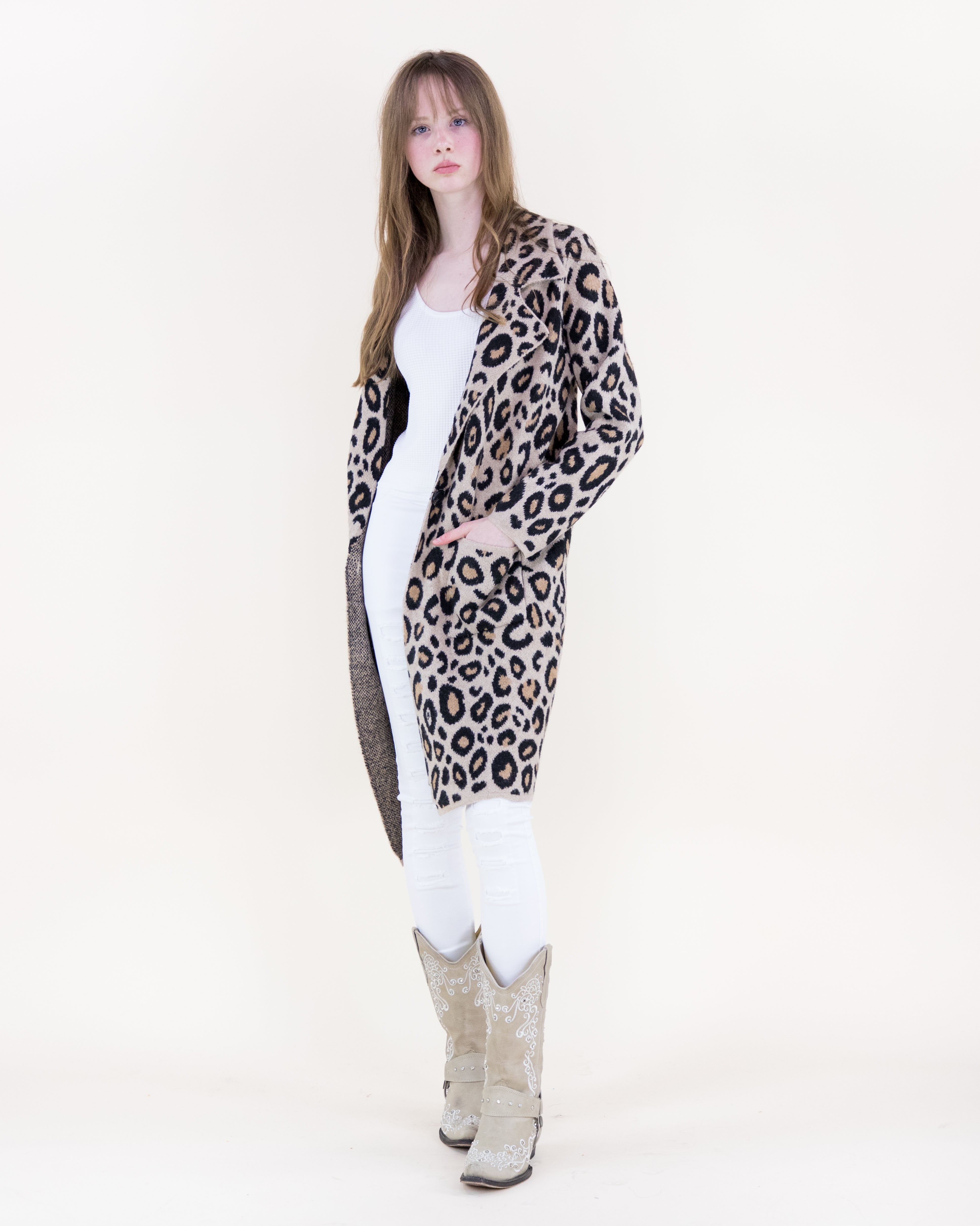 Leopard Notch Lapel Coatigan - OLIVE (S/M, L/XL) (Pack of 6)