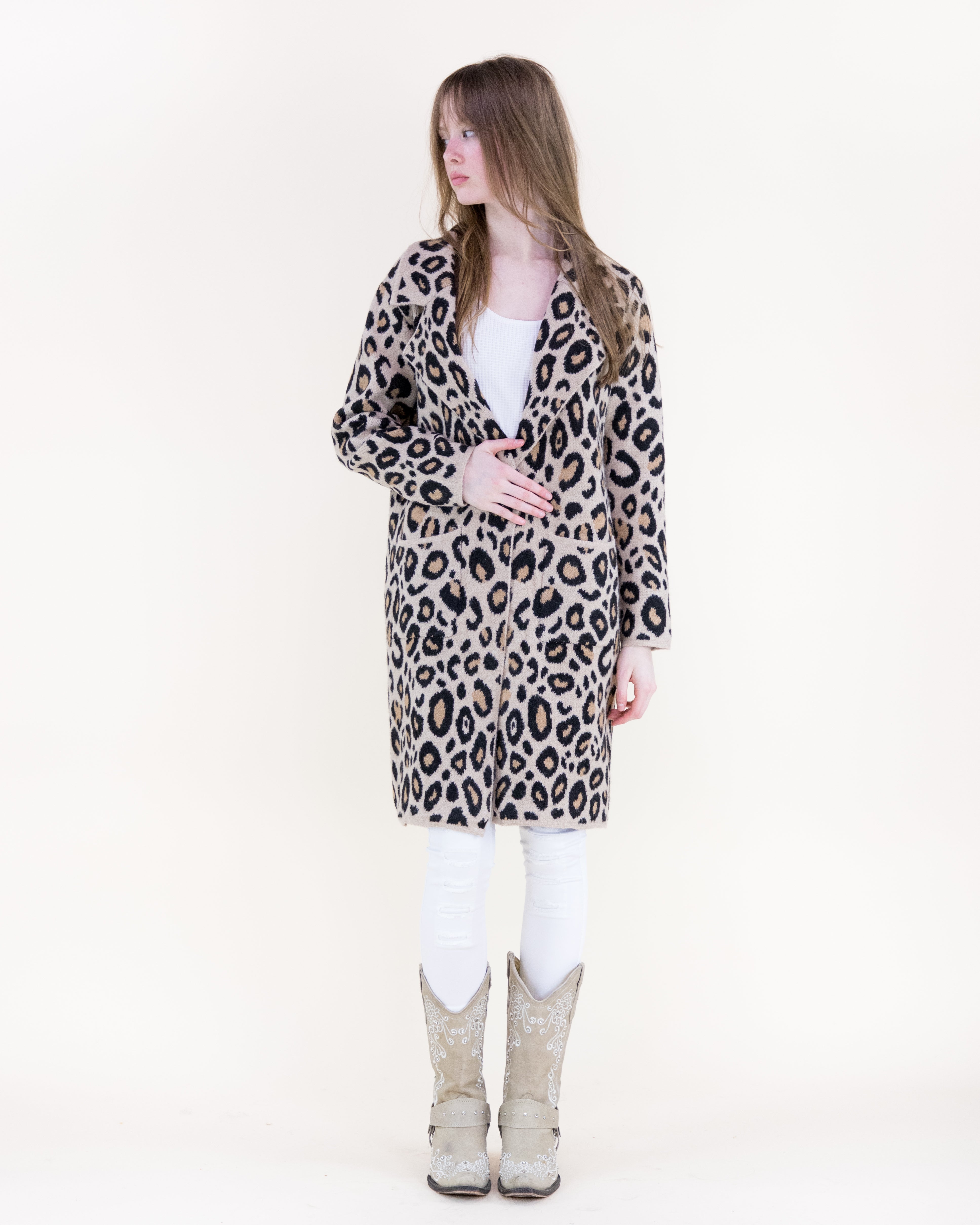 Leopard Notch Lapel Coatigan - BEIGE (S/M, L/XL) (Pack of 6)