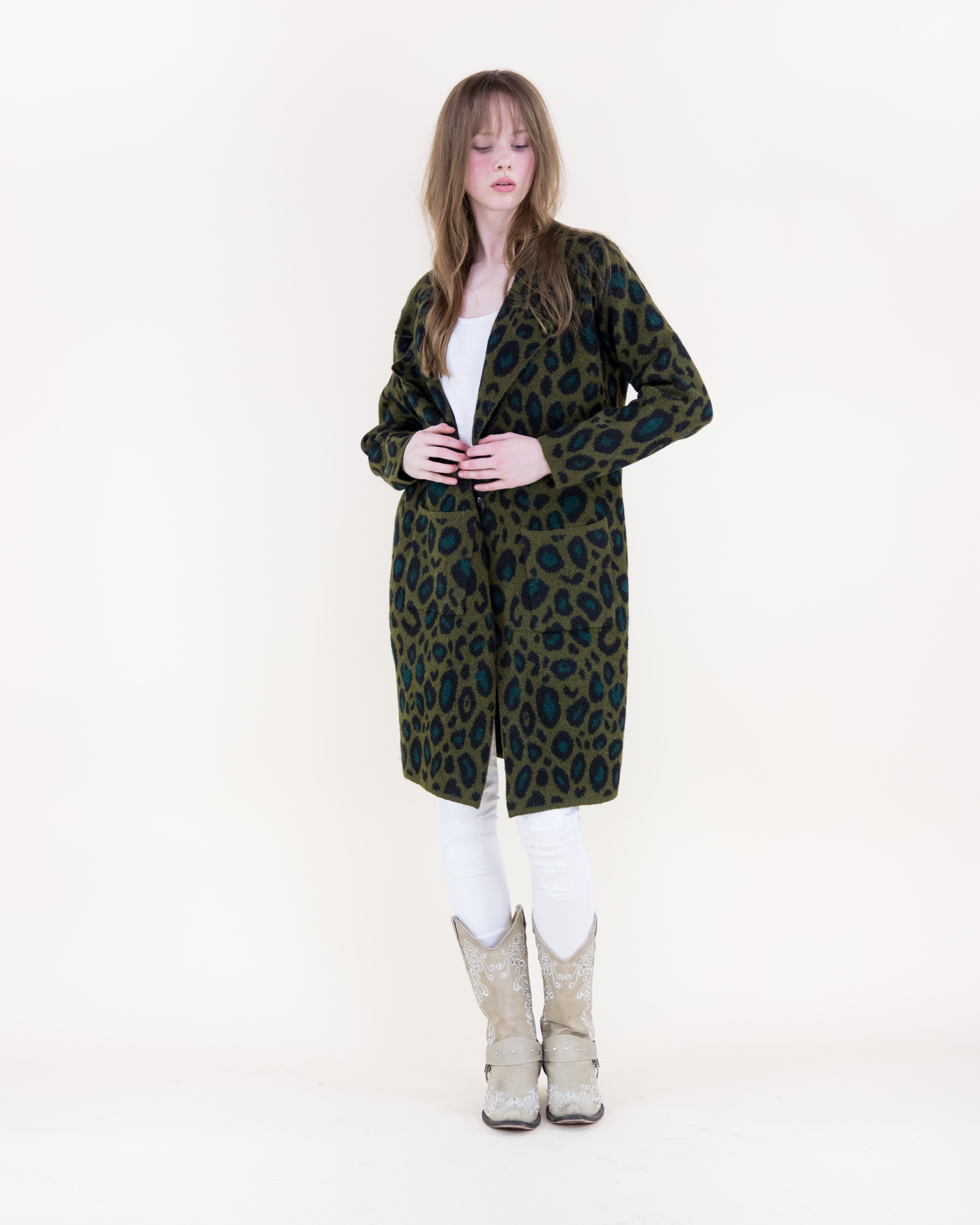 Leopard Notch Lapel Coatigan - OLIVE (S/M, L/XL) (Pack of 6)