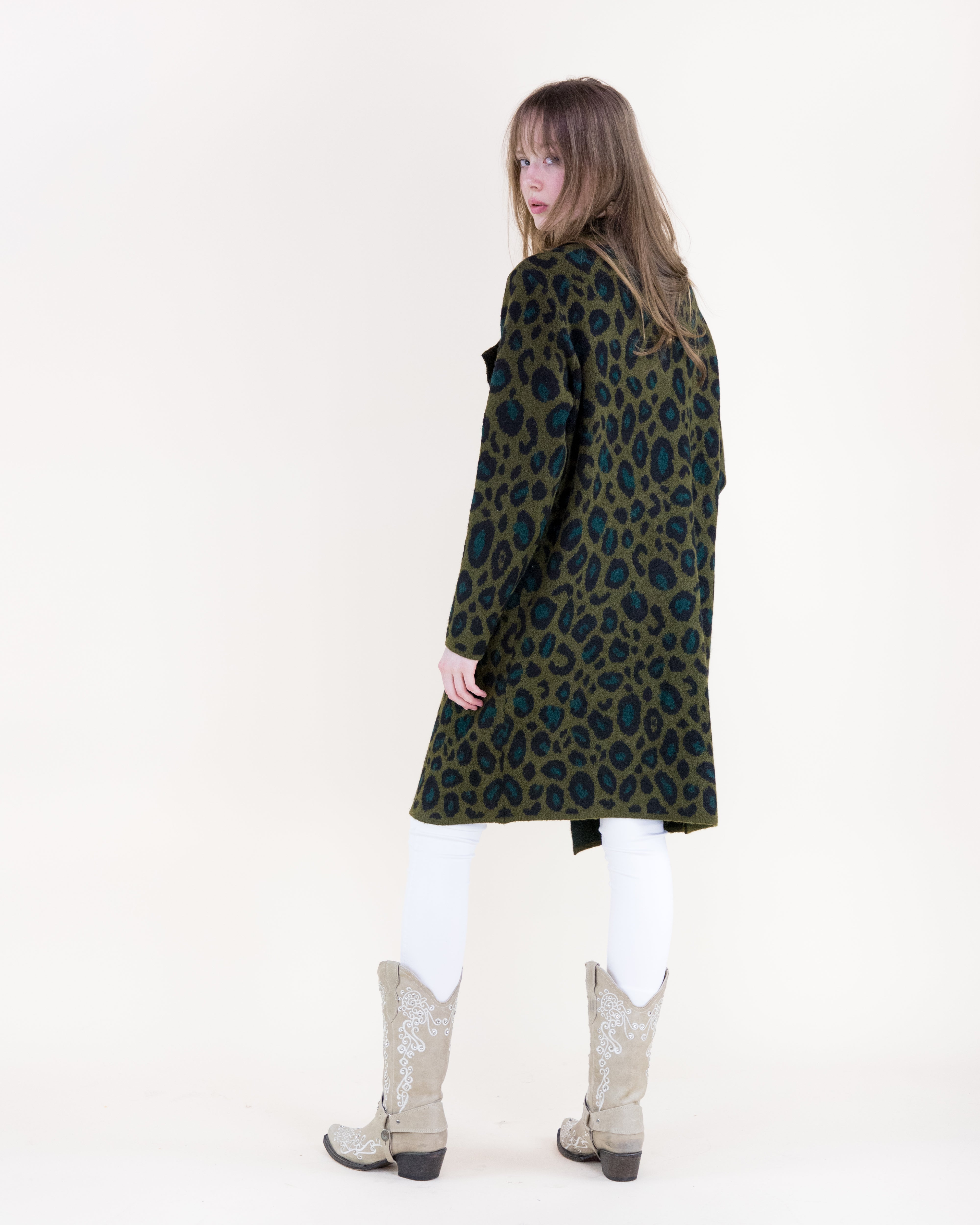 Leopard Notch Lapel Coatigan - OLIVE (S/M, L/XL) (Pack of 6)