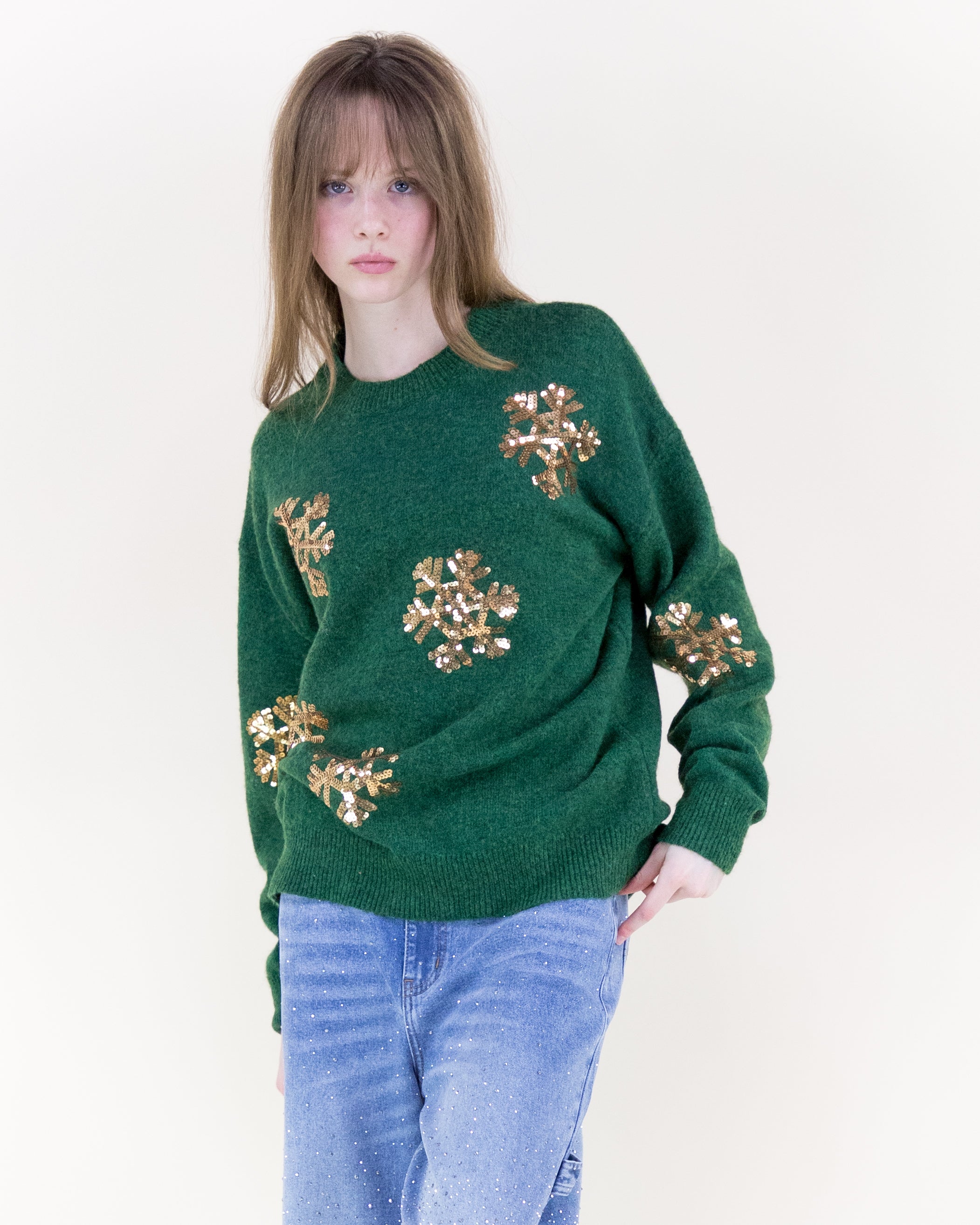 Sequin Snowflakes Sweater - GREEN (S/M, L/XL) (Pack of 6)