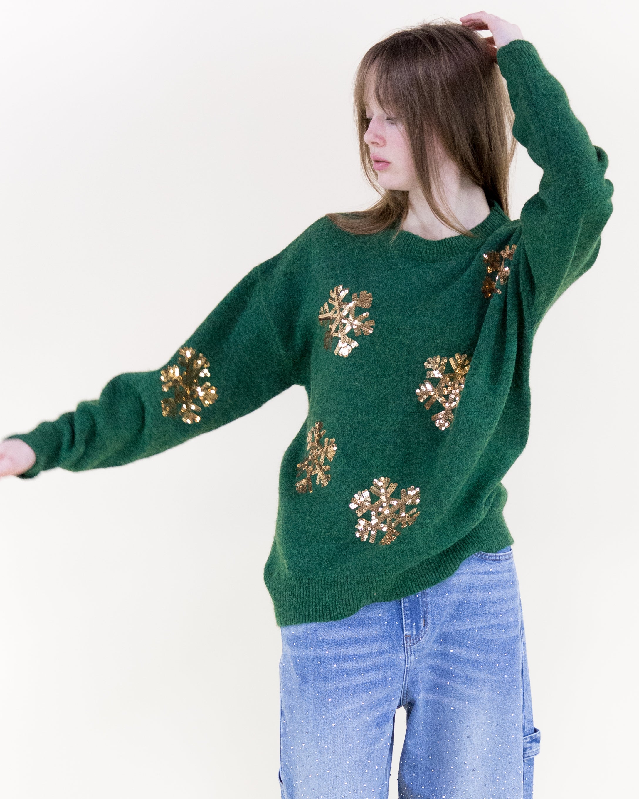 Sequin Snowflakes Sweater - GREEN (S/M, L/XL) (Pack of 6)