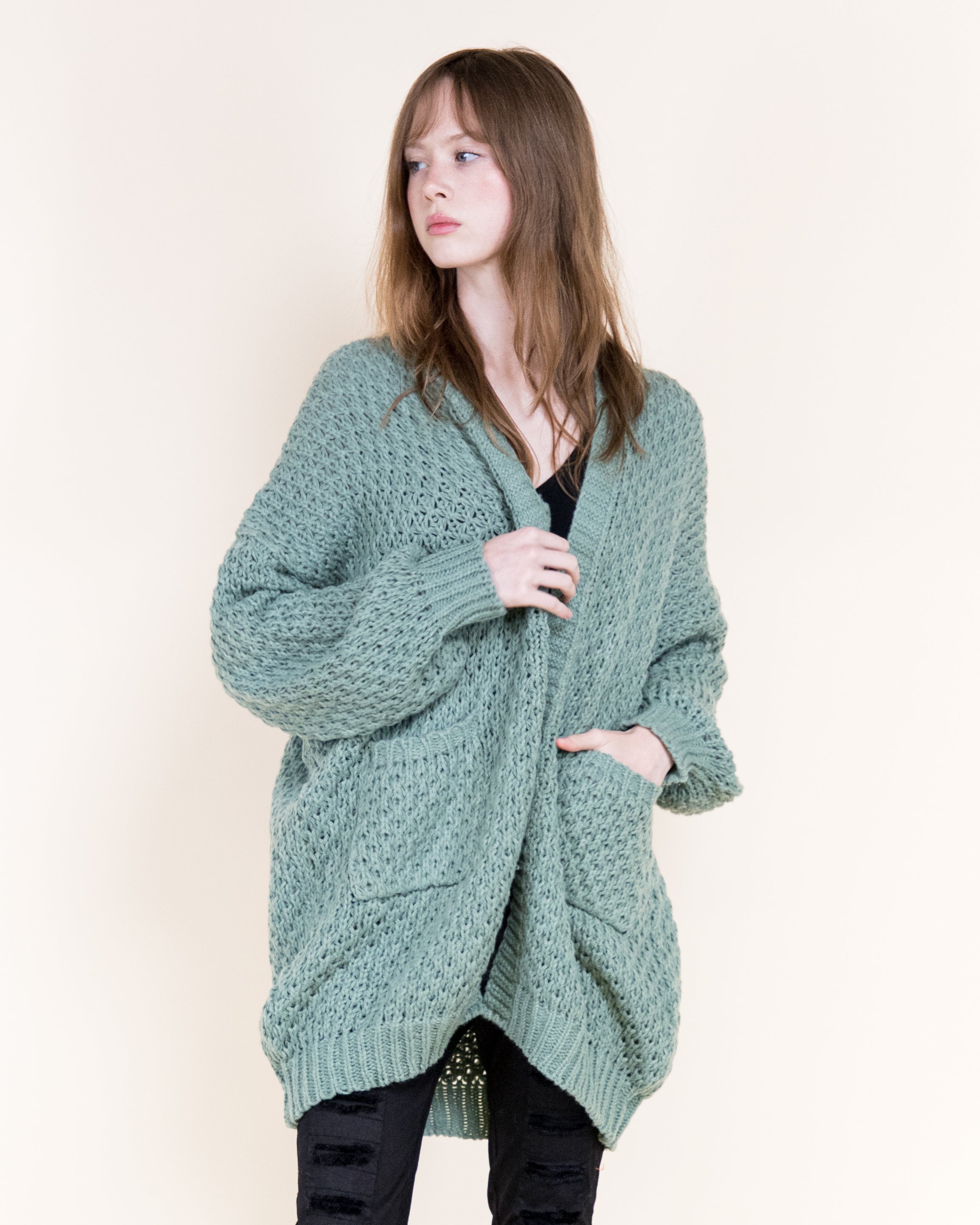 Honeycomb Stitch Lounge Cardigan-SAGE (S/M, L/XL) (Pack of 6)