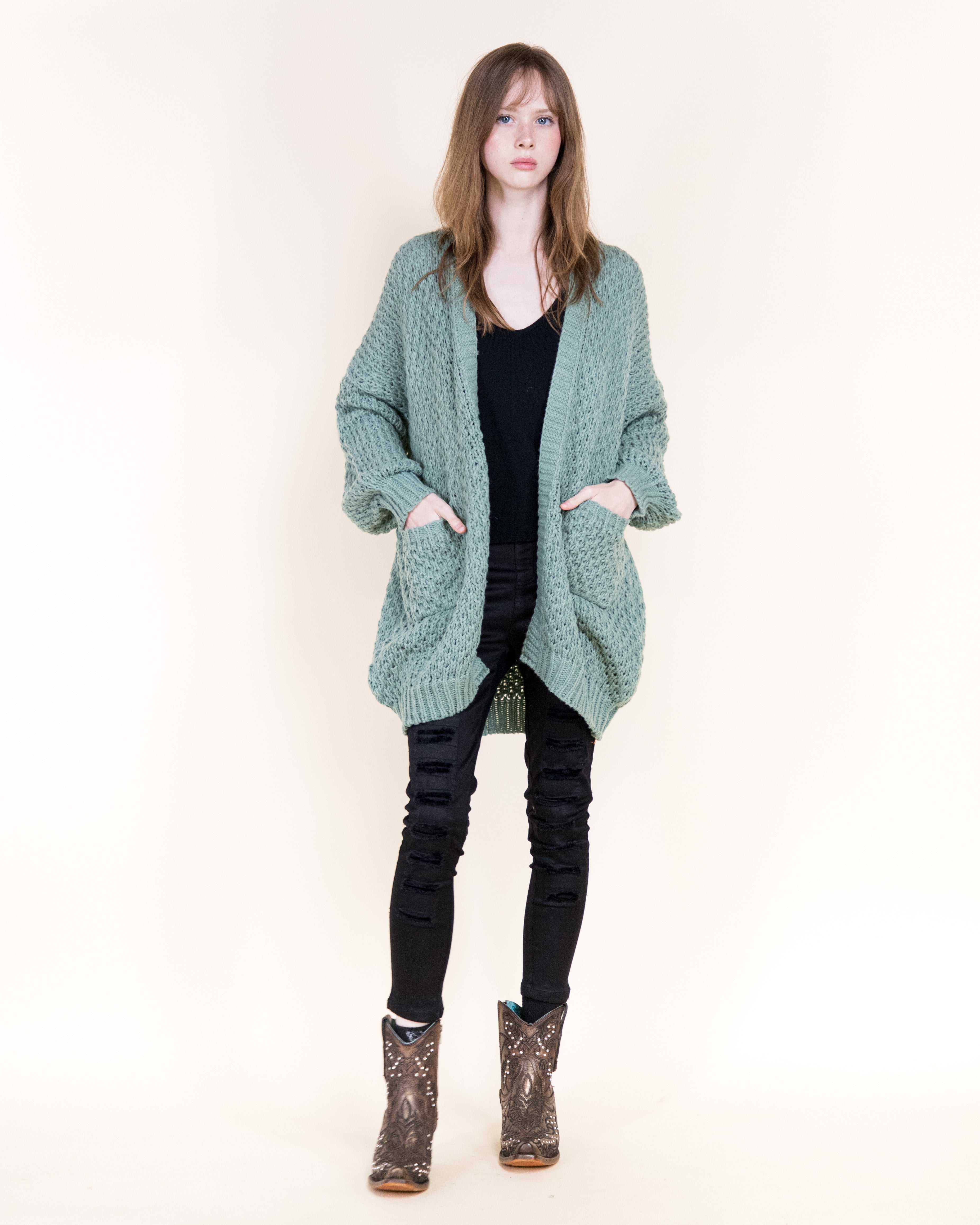 Honeycomb Stitch Lounge Cardigan-SAGE (S/M, L/XL) (Pack of 6)