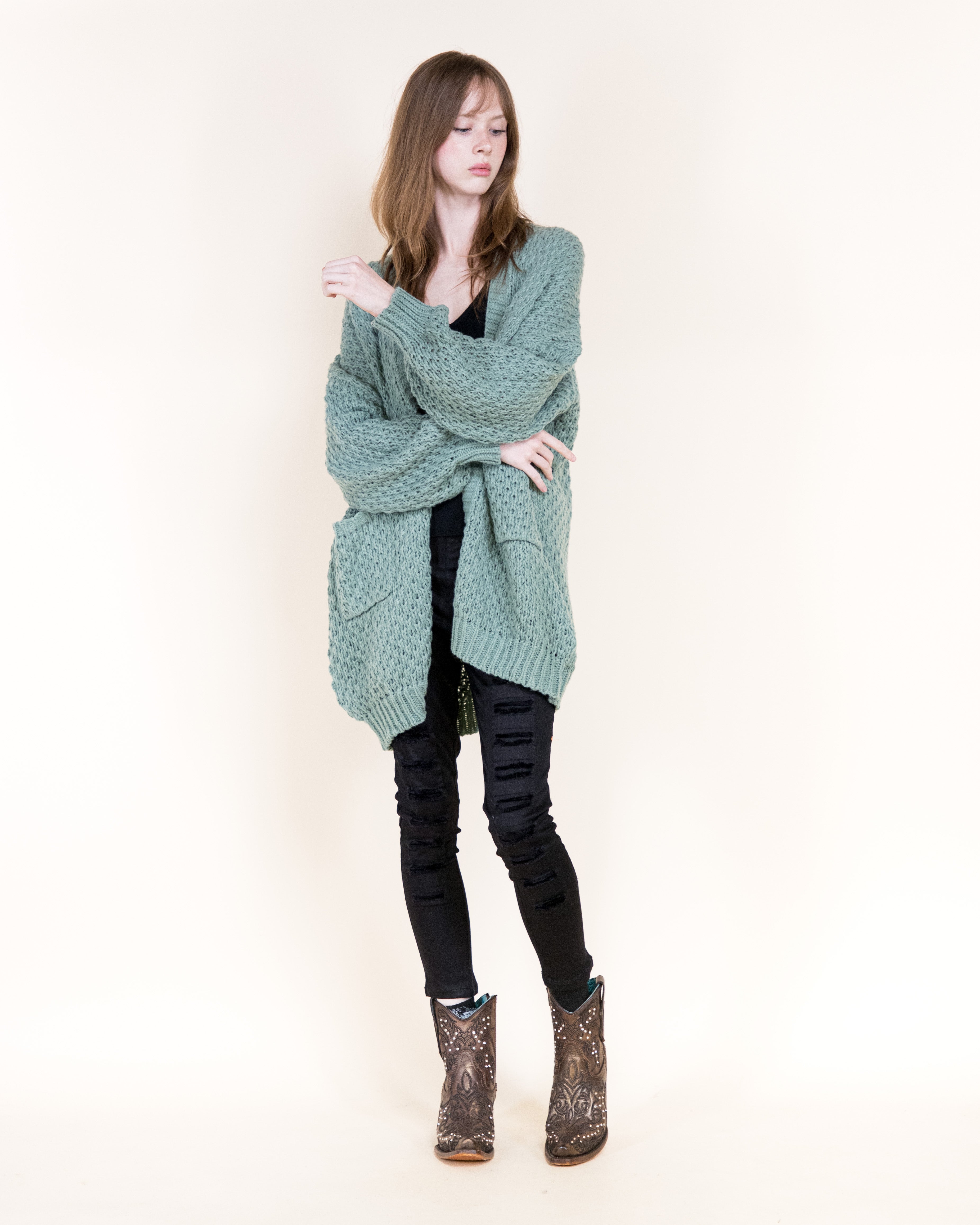 Honeycomb Stitch Lounge Cardigan-SAGE (S/M, L/XL) (Pack of 6)