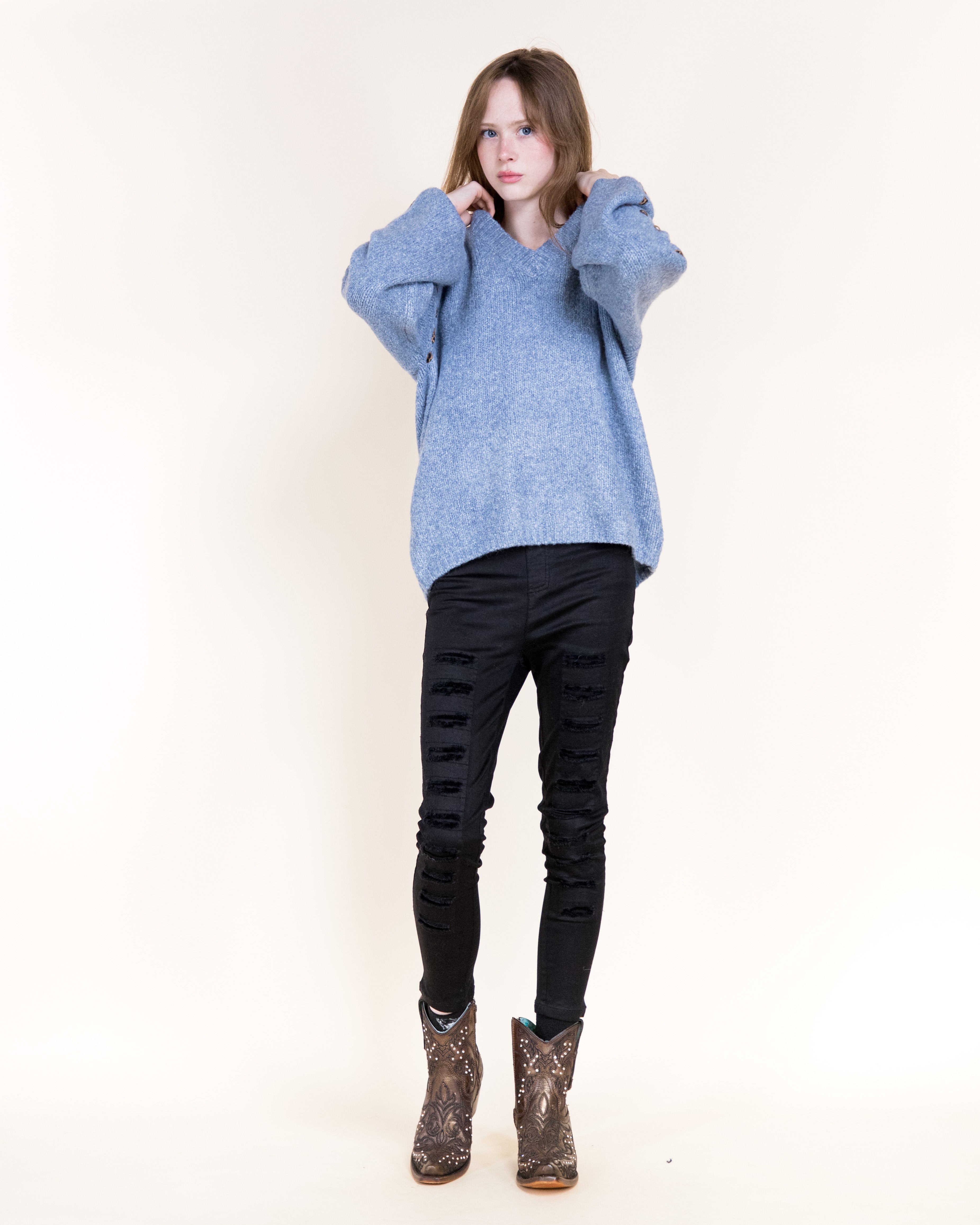 Deep V-Neck Leopard Stitch Weekend Sweater-BEIGE (S/M, L/XL) (Pack of 6)