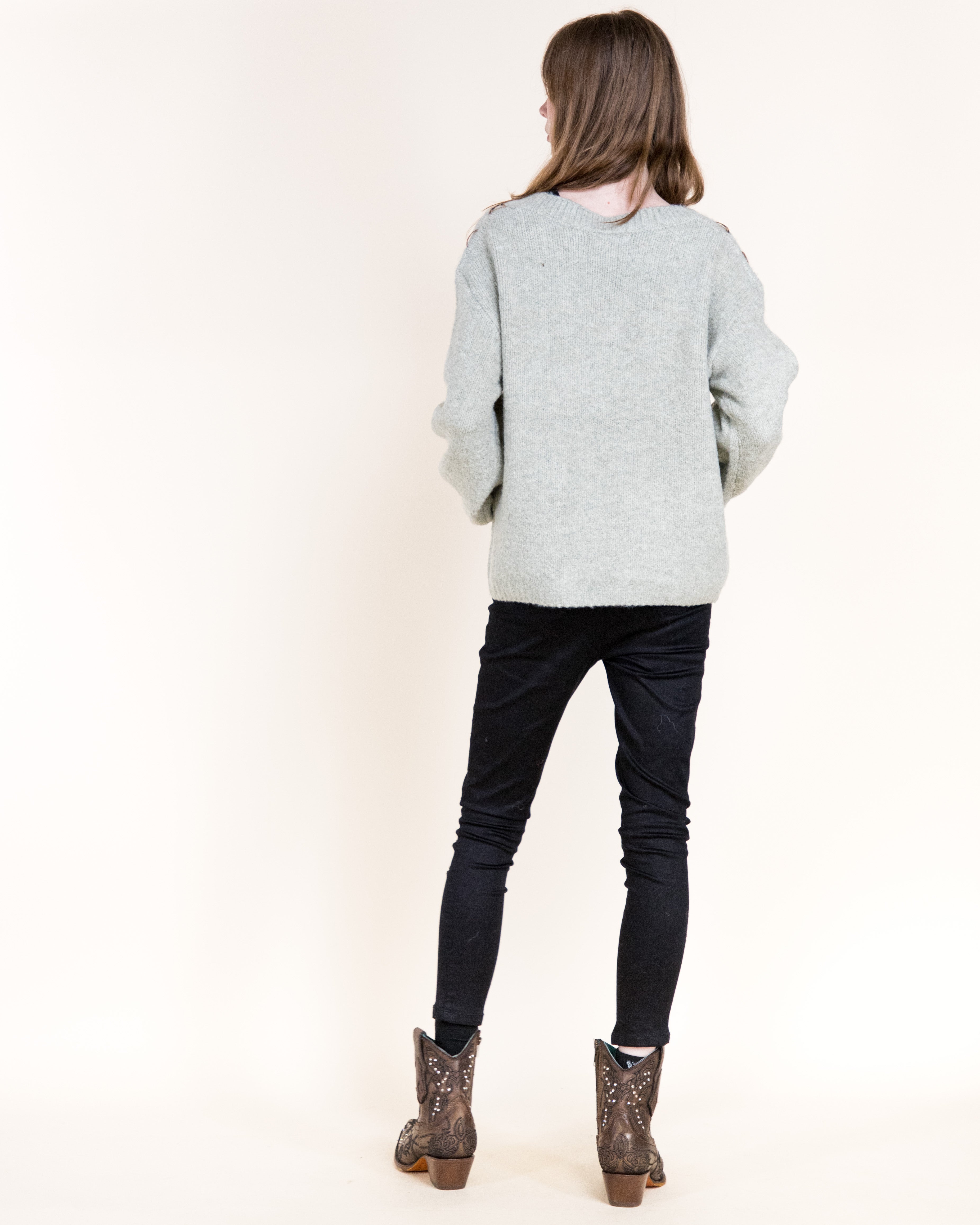Deep V-Neck Leopard Stitch Weekend Sweater-BEIGE (S/M, L/XL) (Pack of 6)