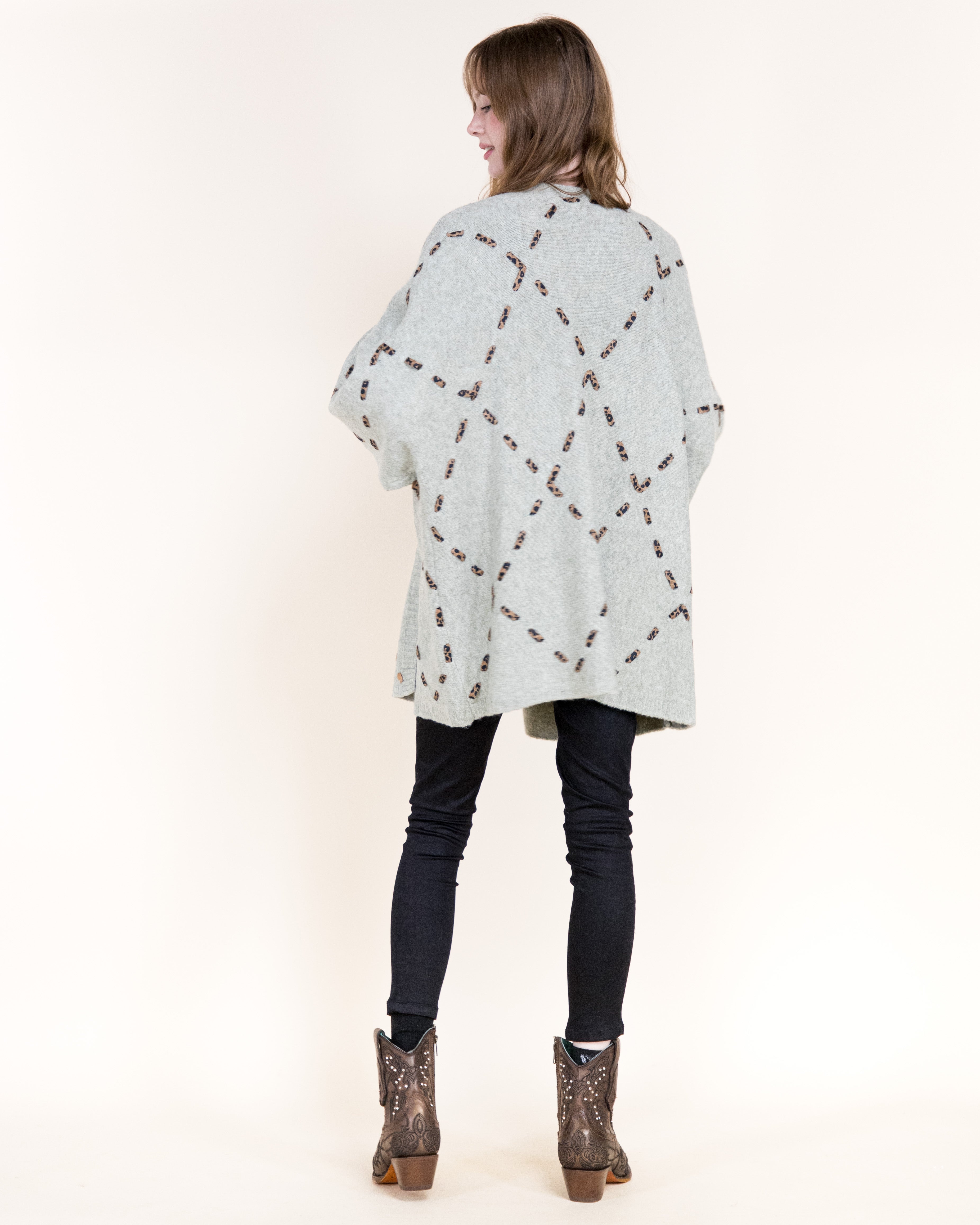 Velvety Ribbon Leopard Stitch Relaxed Cardigan-BEIGE (S/M, L/XL) (Pack of 6)