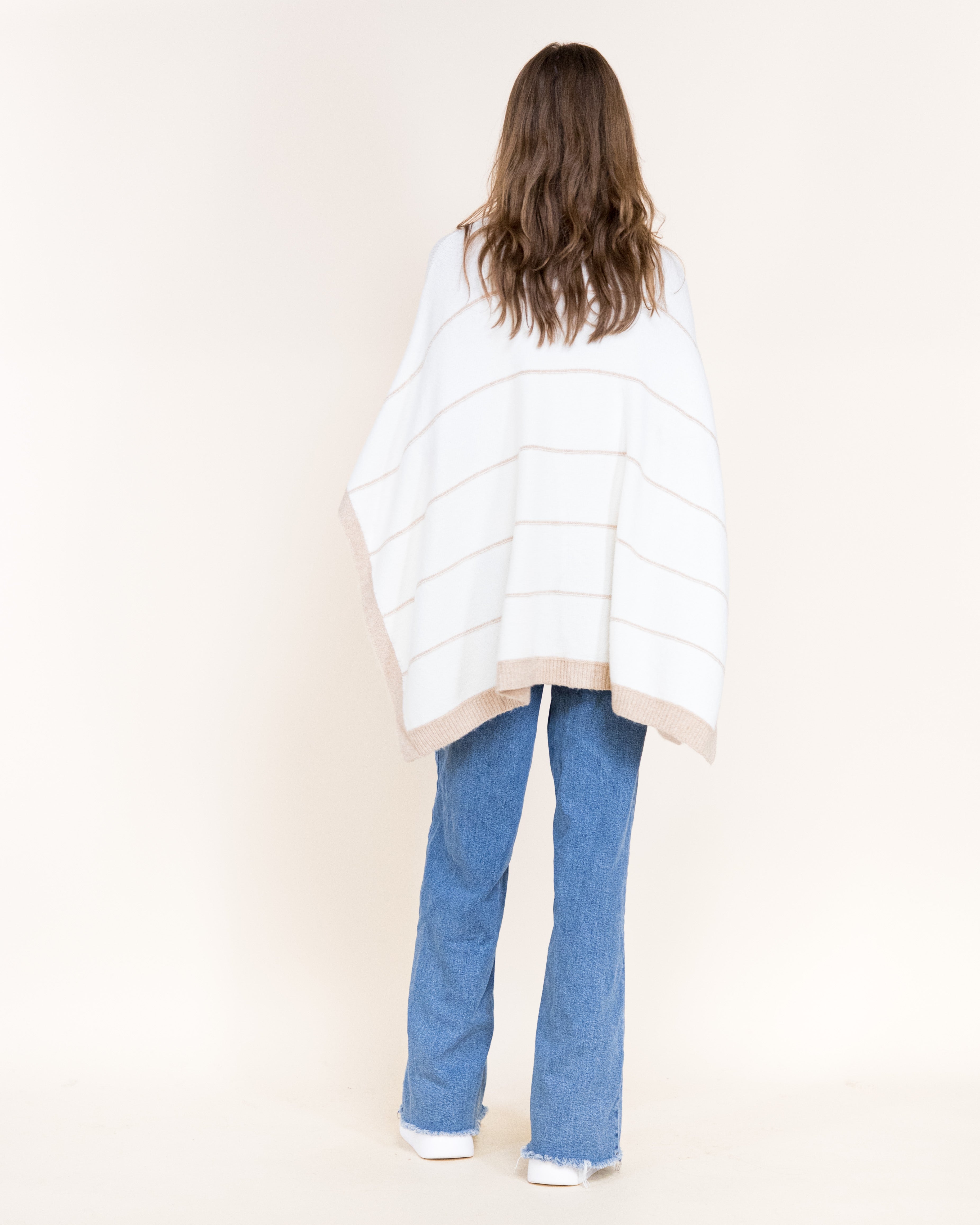 Nordic Thin Stripe Ribbed Turtle Neck Poncho-GREEN (S/M, L/XL) (Pack of 6)