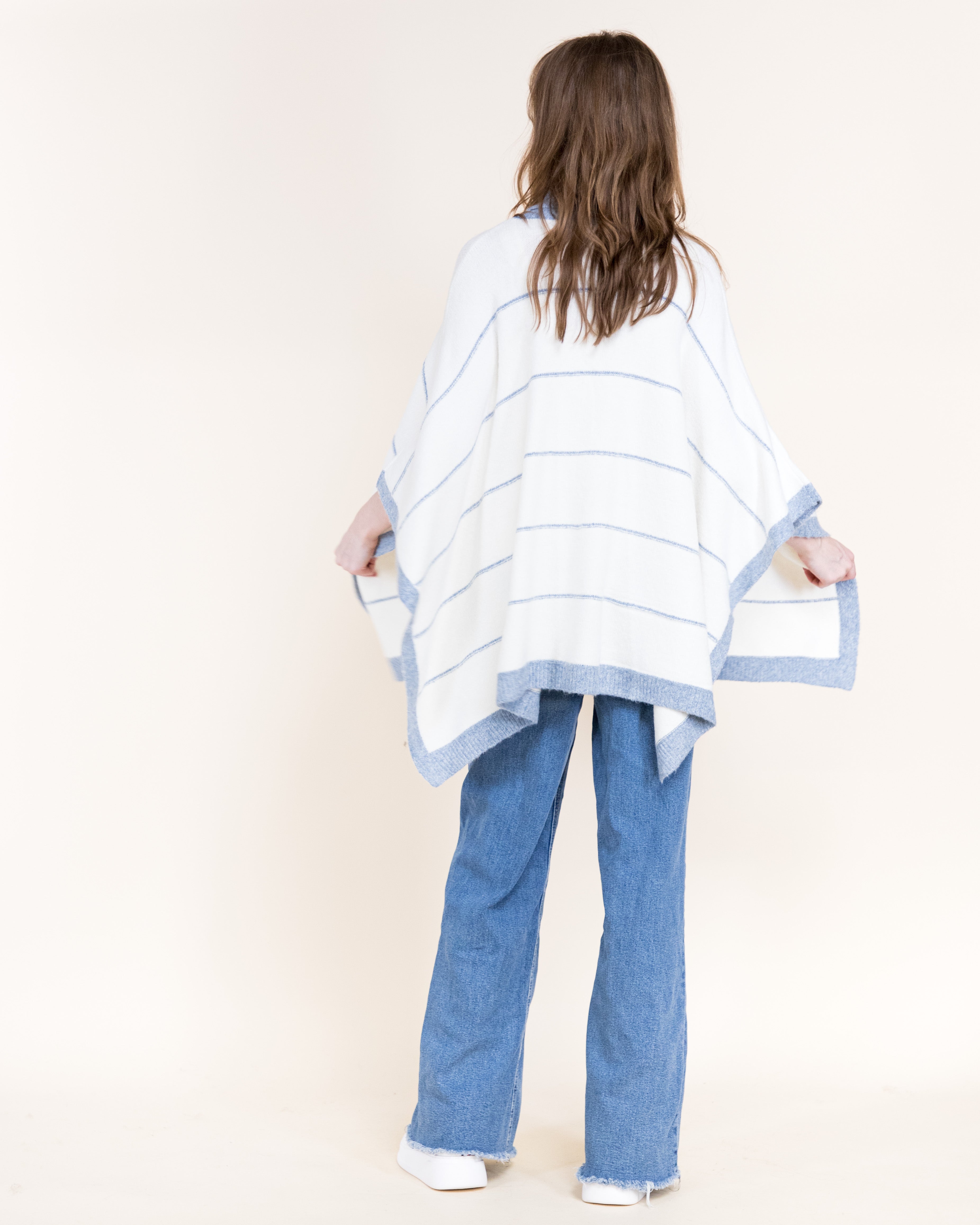 Nordic Thin Stripe Ribbed Turtle Neck Poncho-GREEN (S/M, L/XL) (Pack of 6)