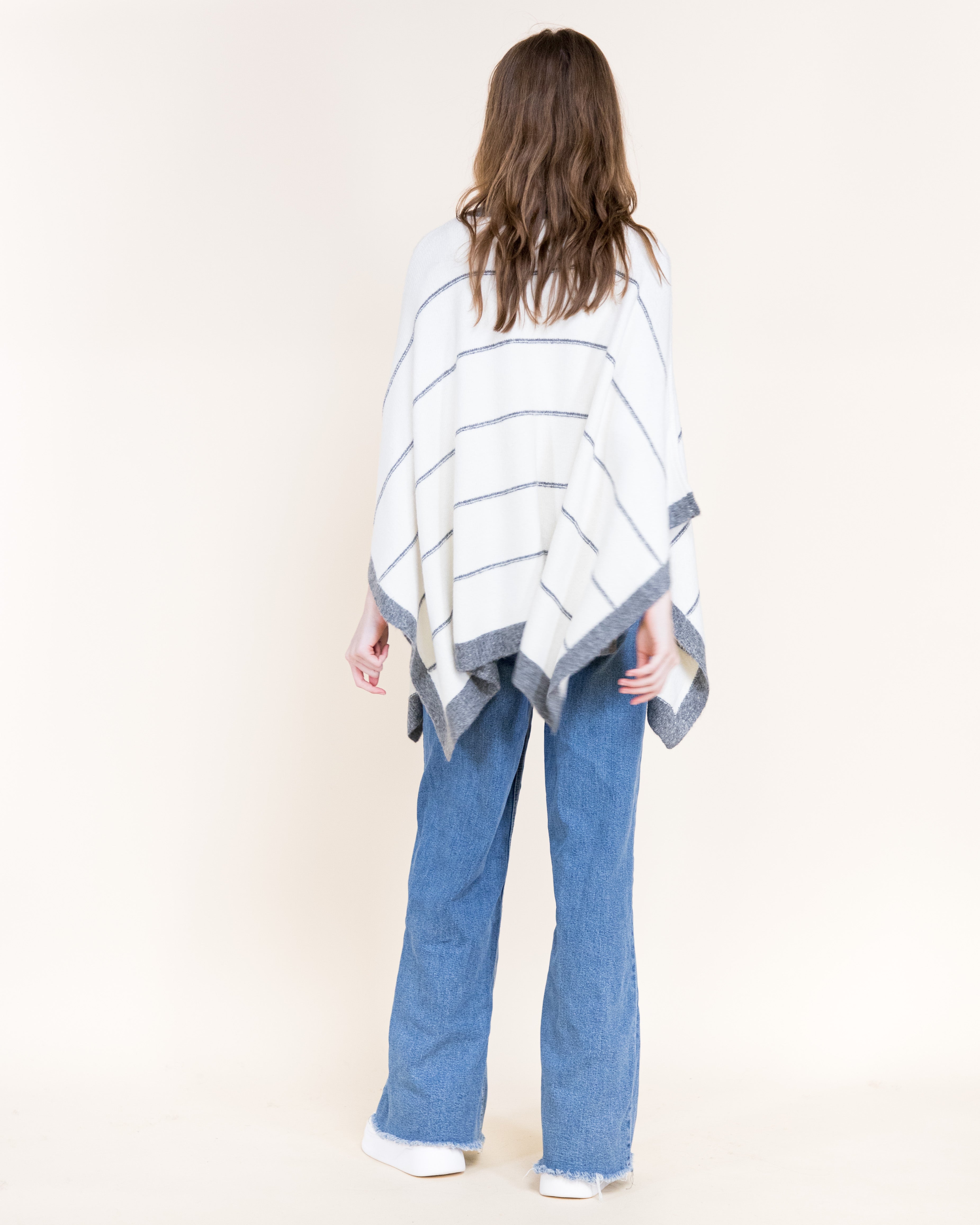 Nordic Thin Stripe Ribbed Turtle Neck Poncho-GREEN (S/M, L/XL) (Pack of 6)