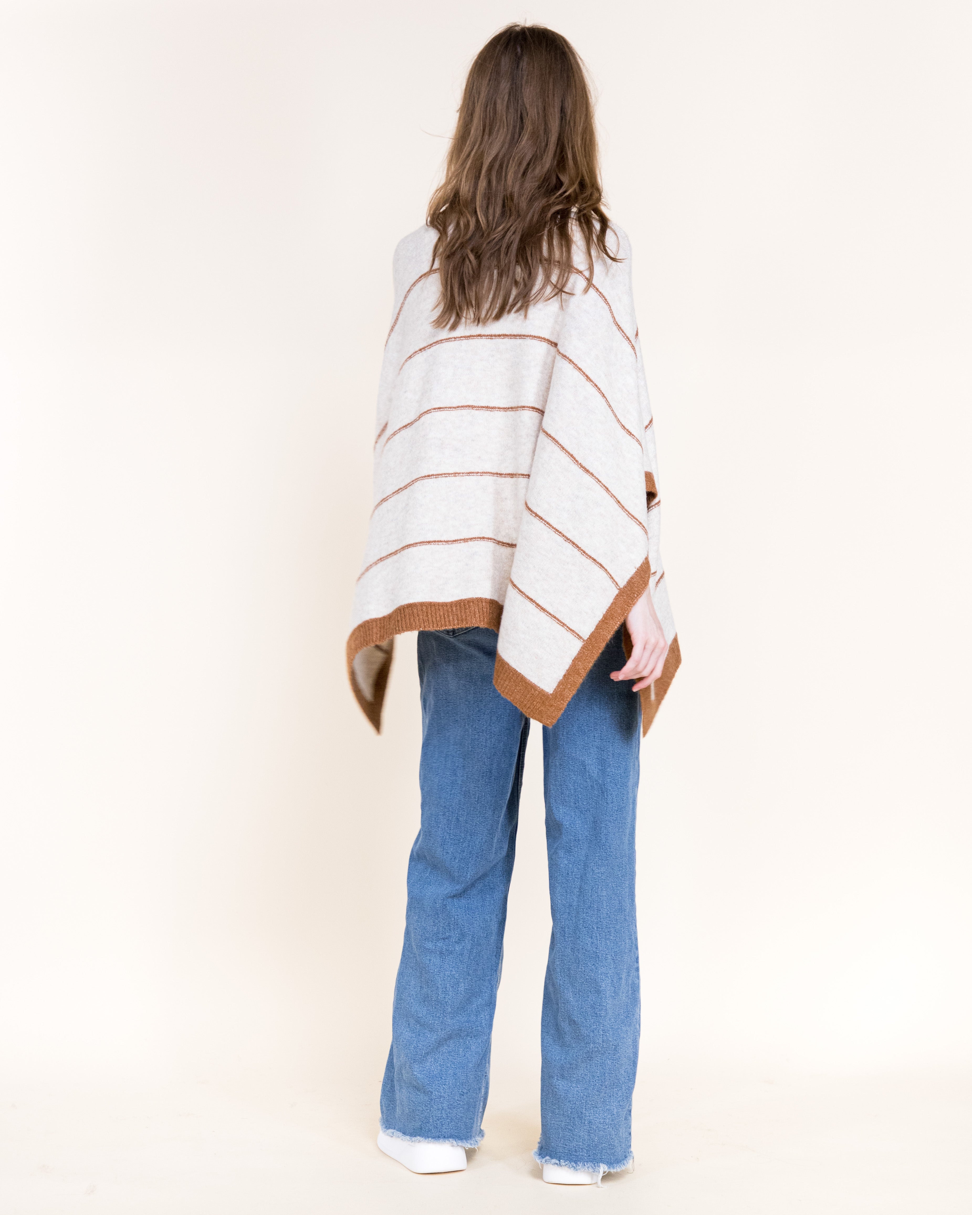 Nordic Thin Stripe Ribbed Turtle Neck Poncho-GREEN (S/M, L/XL) (Pack of 6)