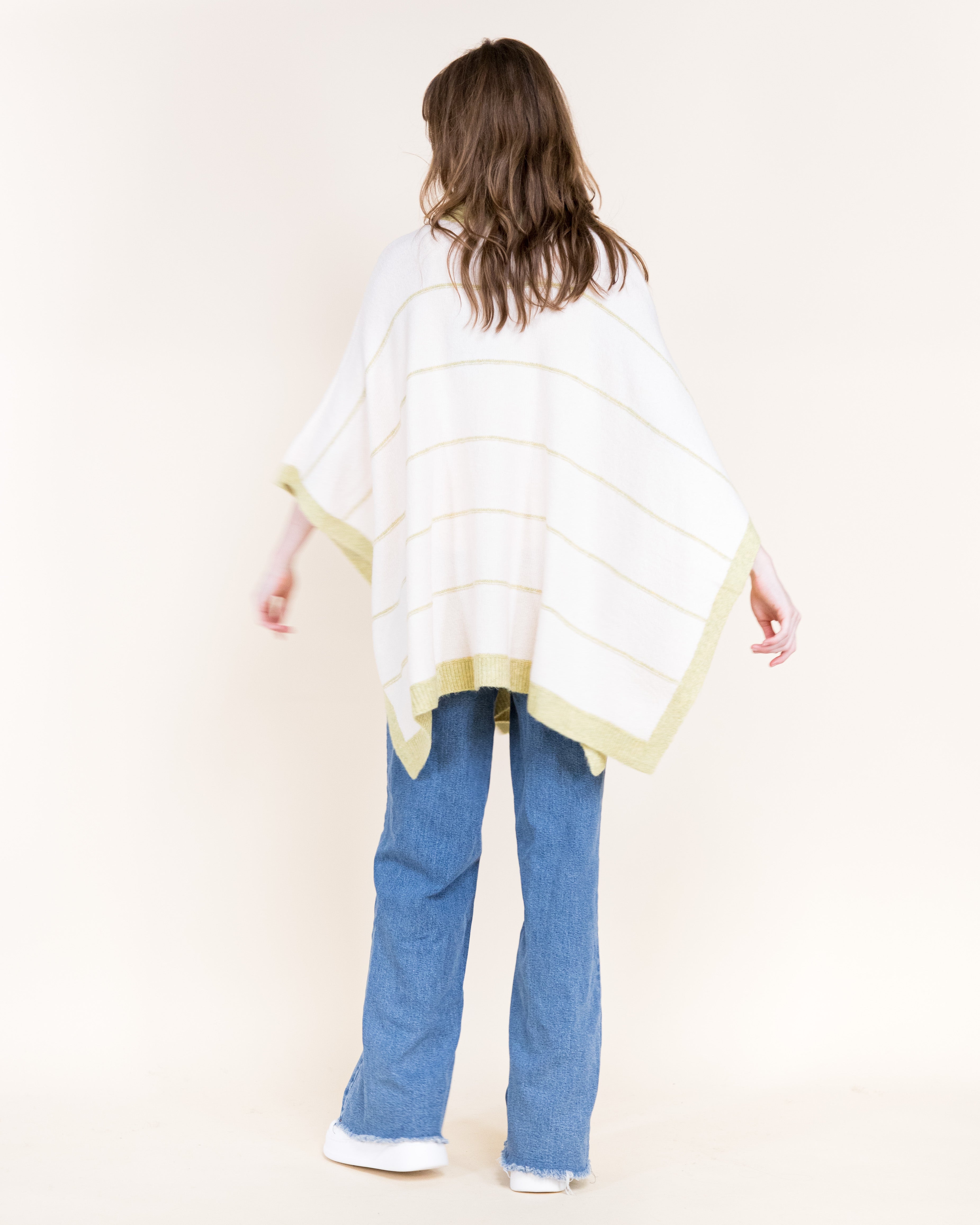 Nordic Thin Stripe Ribbed Turtle Neck Poncho-GREEN (S/M, L/XL) (Pack of 6)