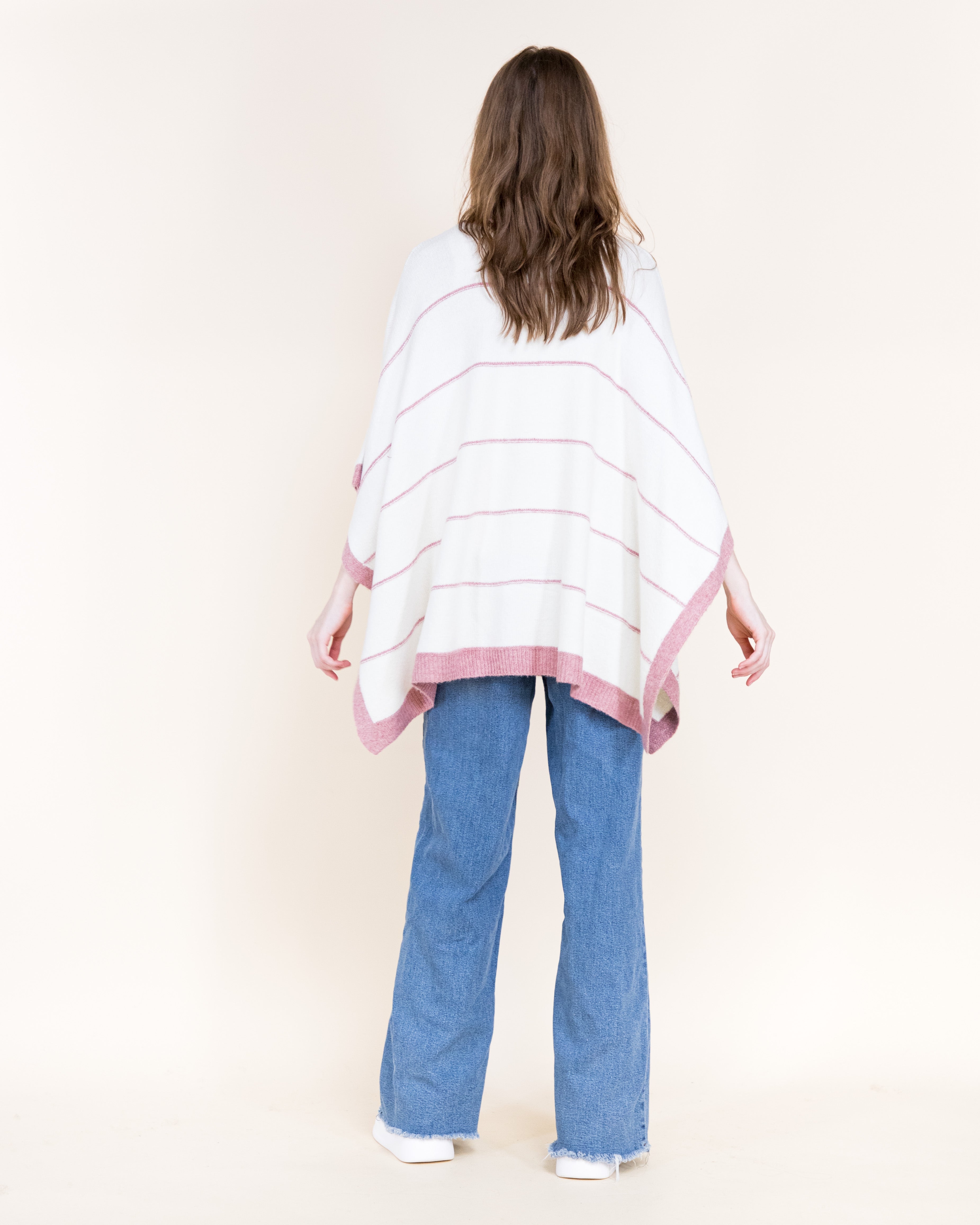 Nordic Thin Stripe Ribbed Turtle Neck Poncho-GREEN (S/M, L/XL) (Pack of 6)