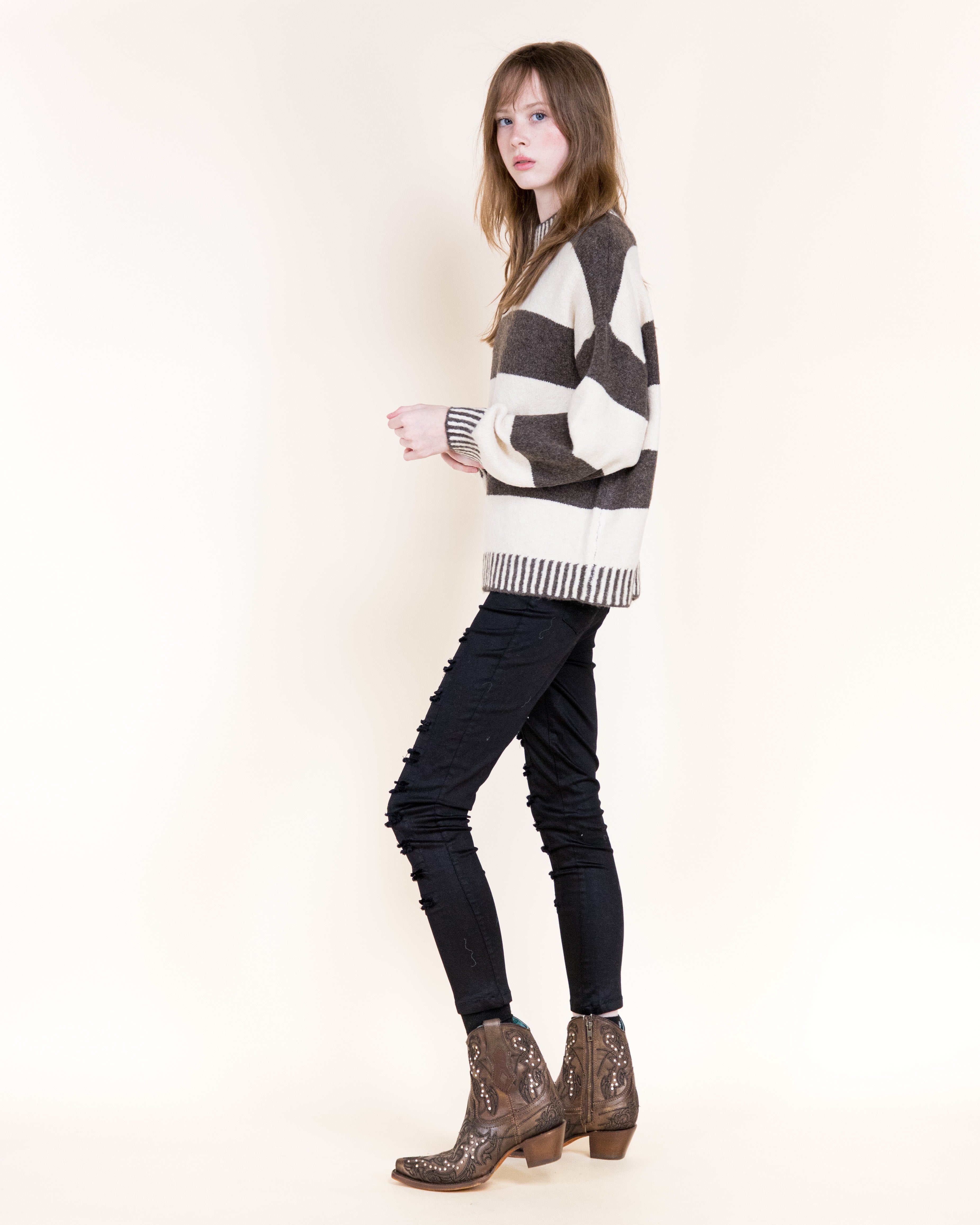 Wide Breton Stripes Weekend Pullover Sweater-CAMEL (S/M, L/XL) (Pack of 6)