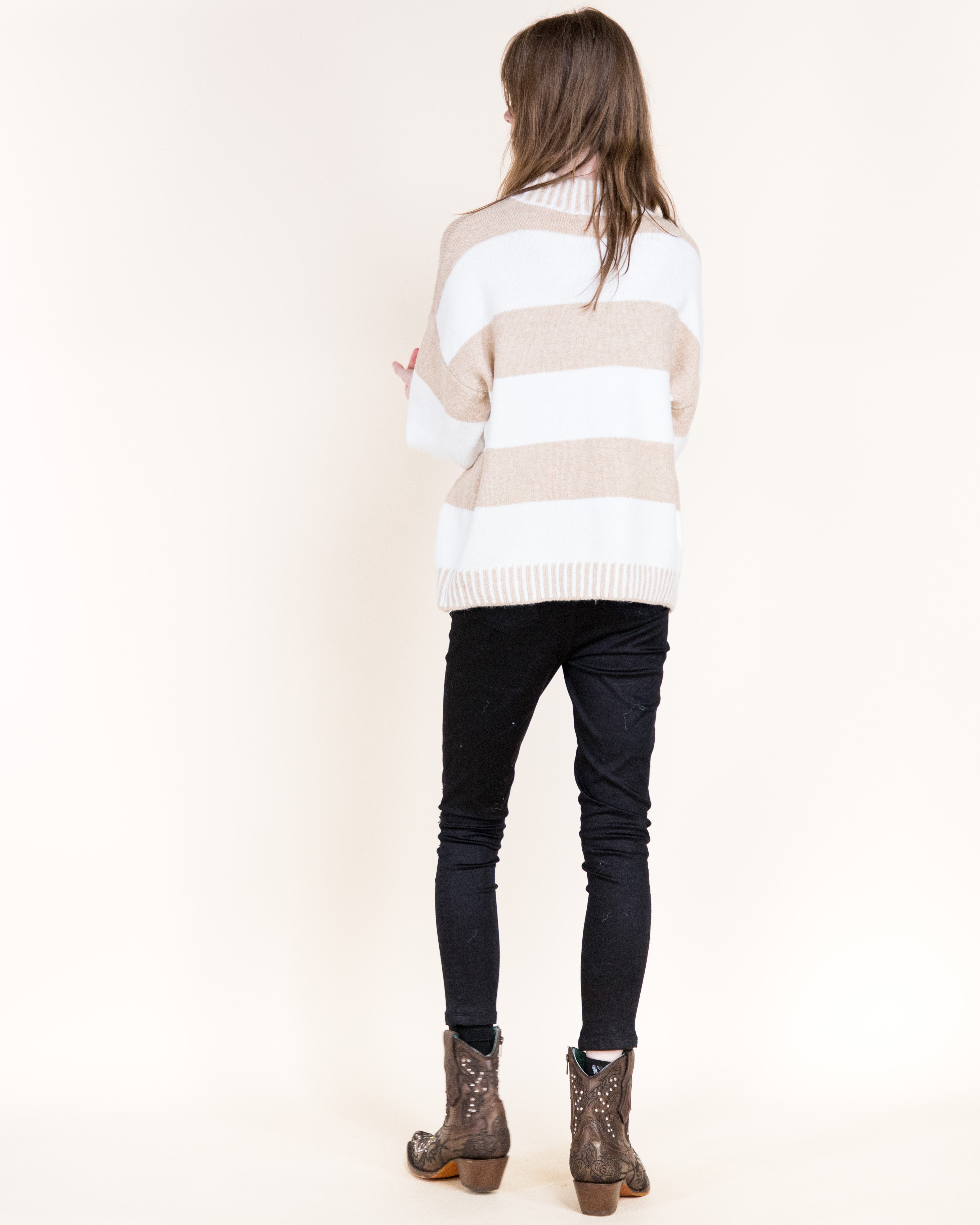 Wide Breton Stripes Weekend Pullover Sweater-CAMEL (S/M, L/XL) (Pack of 6)