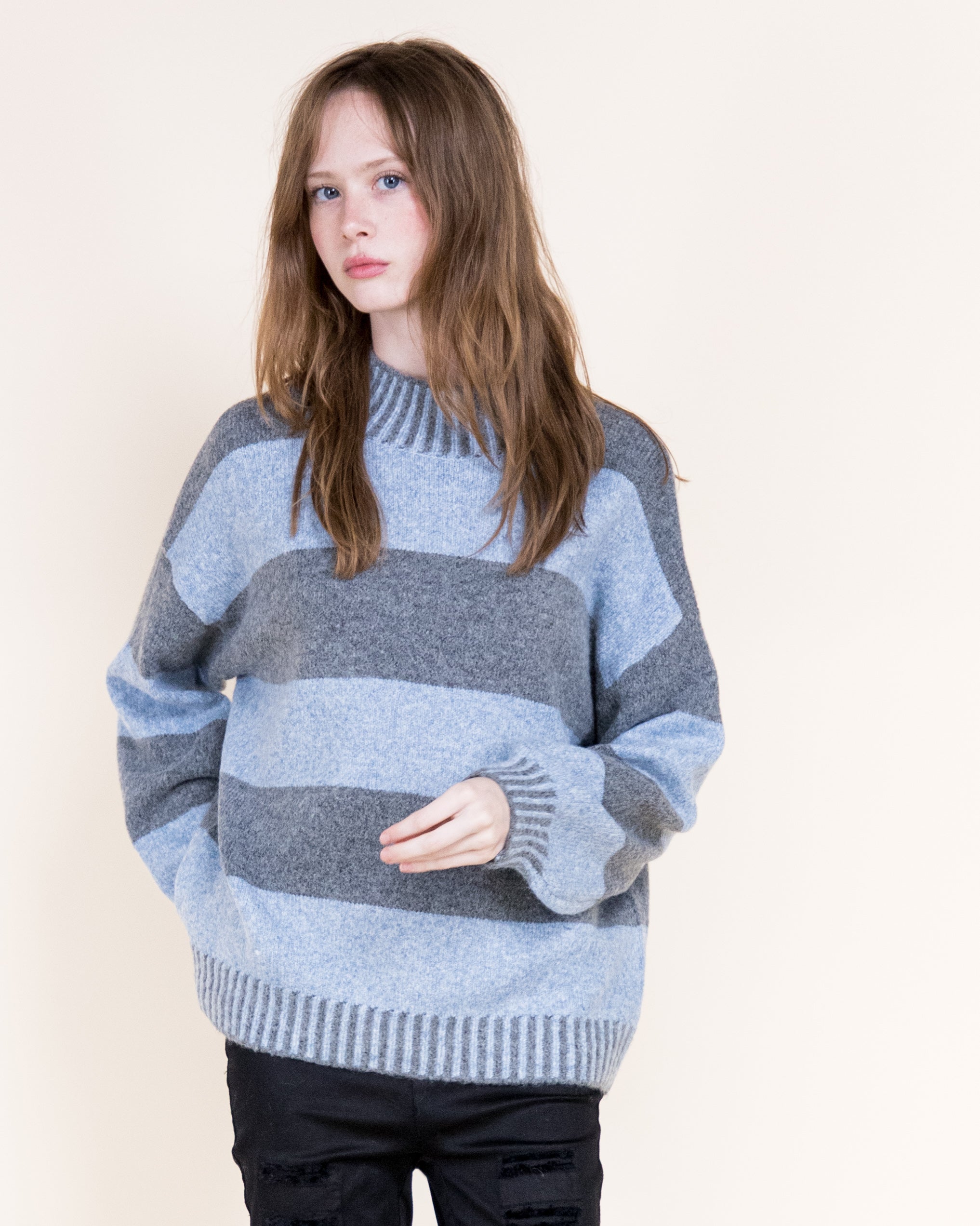 Wide Breton Stripes Weekend Pullover Sweater-CAMEL (S/M, L/XL) (Pack of 6)