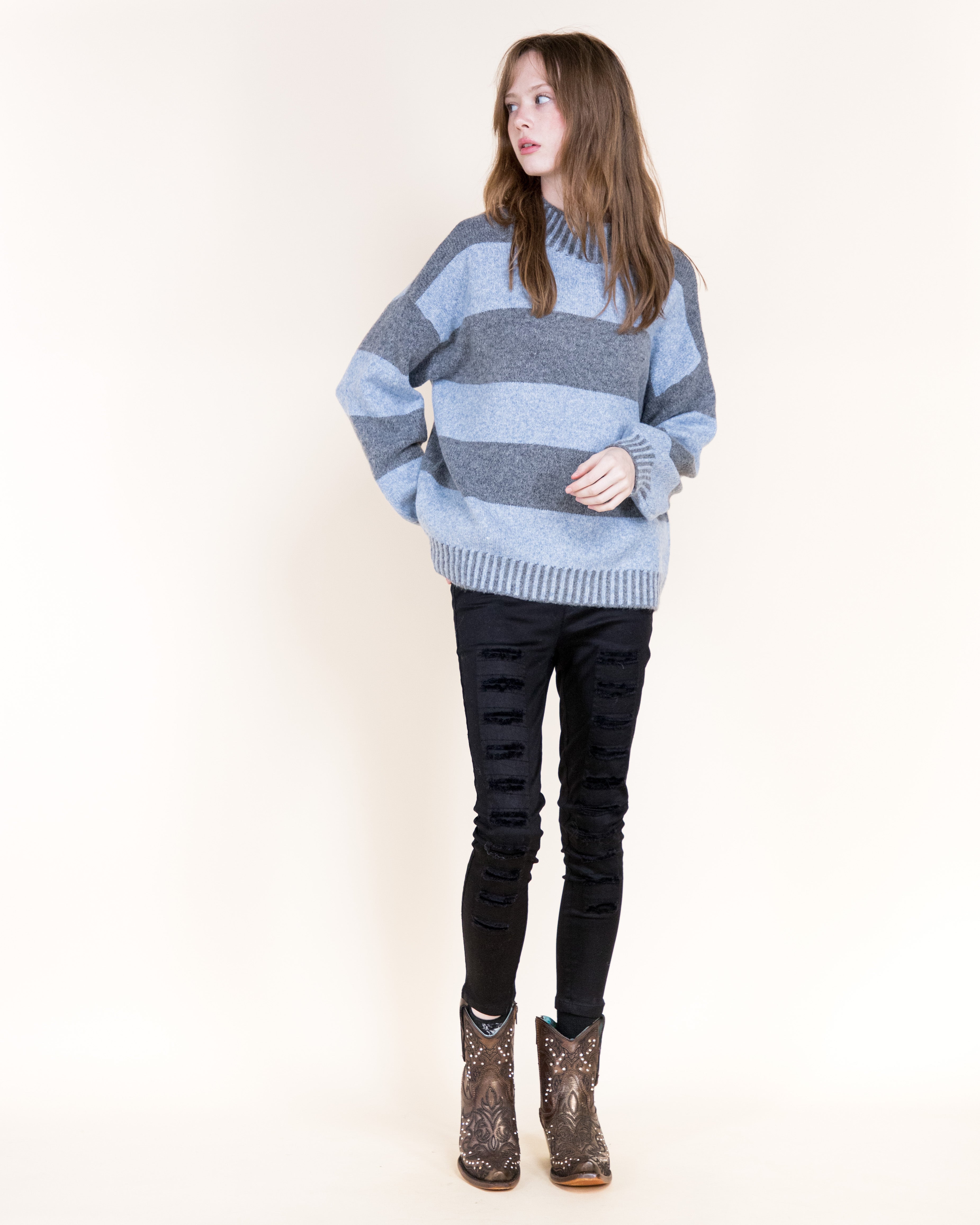 Wide Breton Stripes Weekend Pullover Sweater-CAMEL (S/M, L/XL) (Pack of 6)