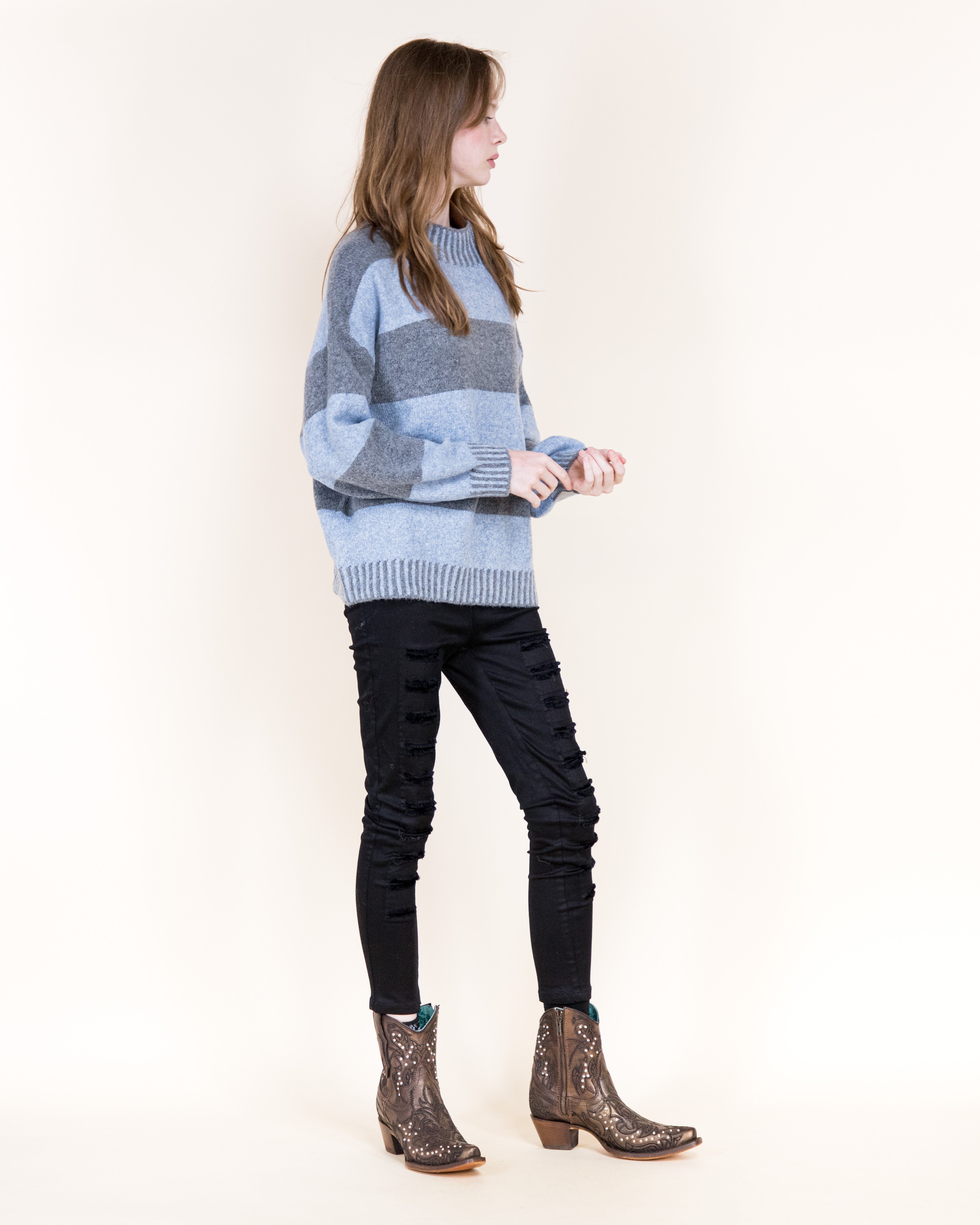 Wide Breton Stripes Weekend Pullover Sweater-CAMEL (S/M, L/XL) (Pack of 6)