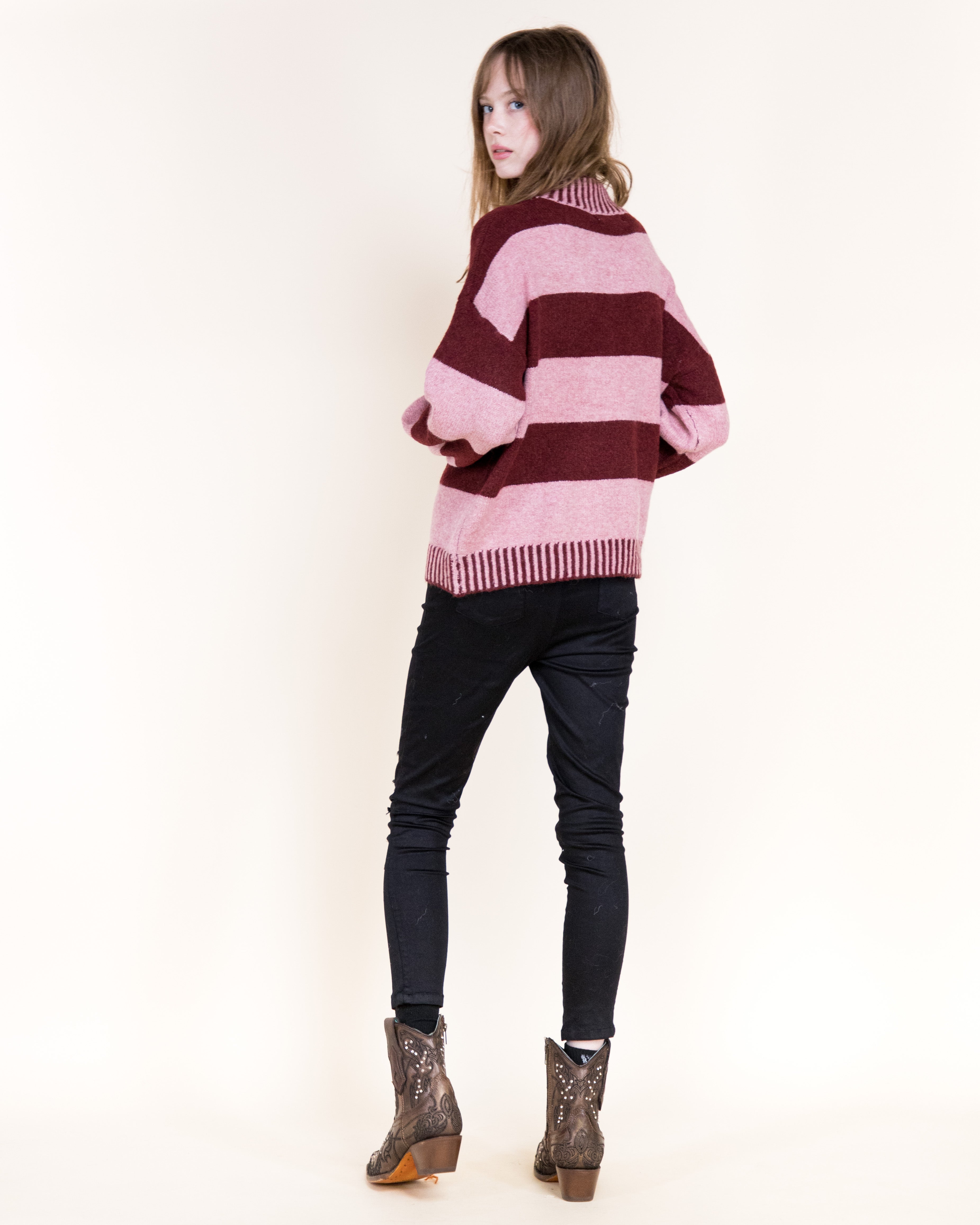 Wide Breton Stripes Weekend Pullover Sweater-CAMEL (S/M, L/XL) (Pack of 6)