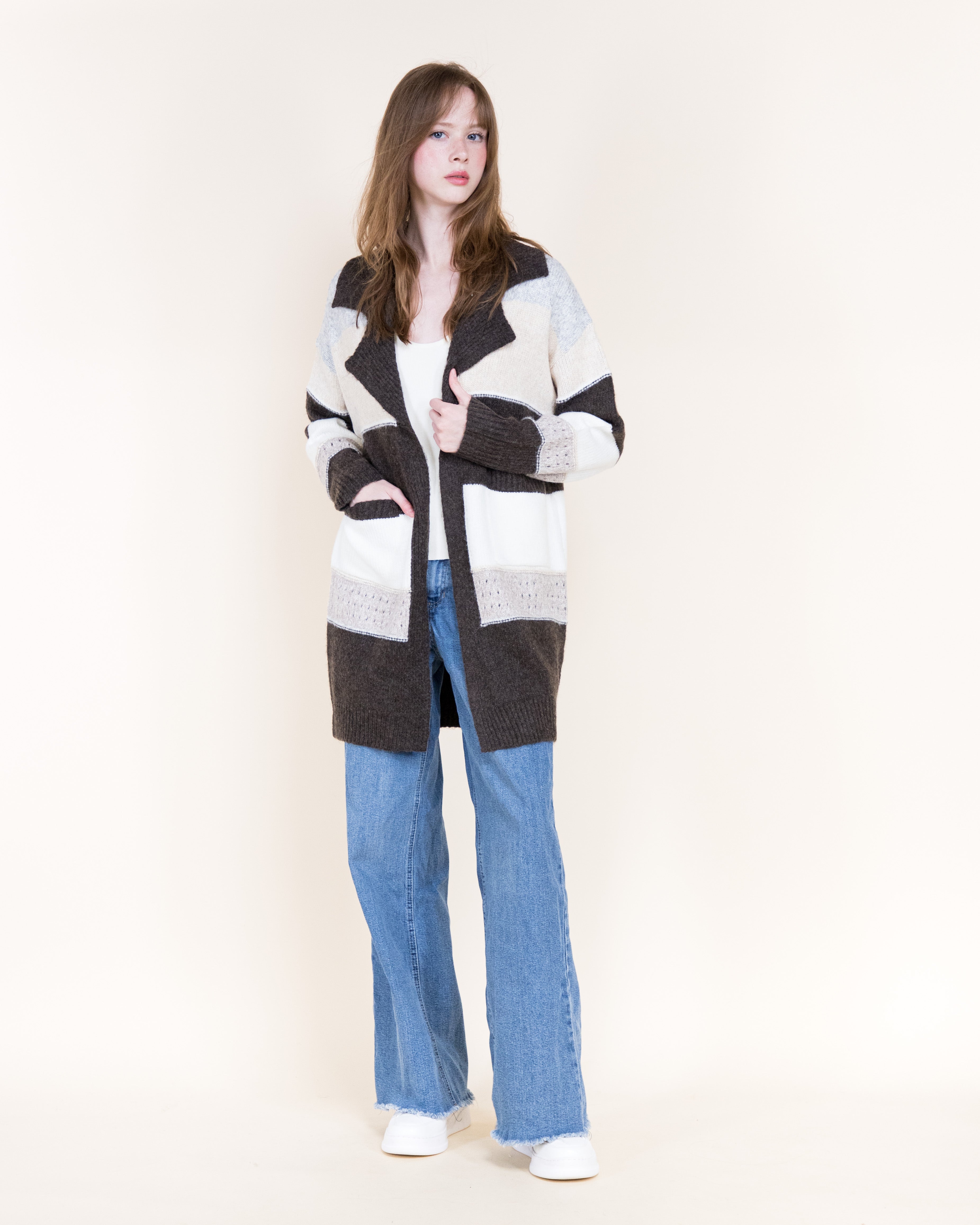 Chunky Colorblock Striped Open Cardigan-OLIVE (S/M, L/XL) (Pack of 6)