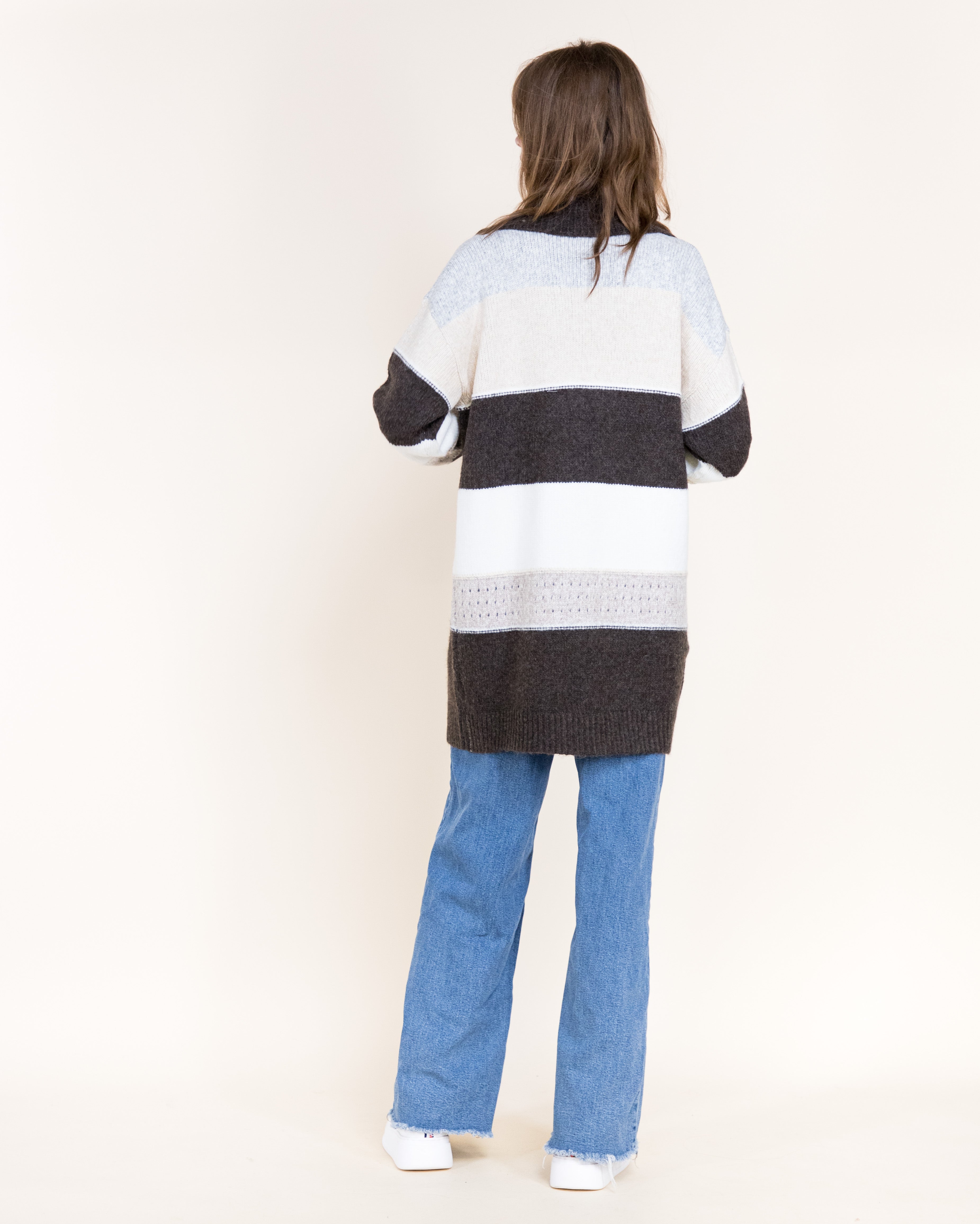 Chunky Colorblock Striped Open Cardigan-OLIVE (S/M, L/XL) (Pack of 6)