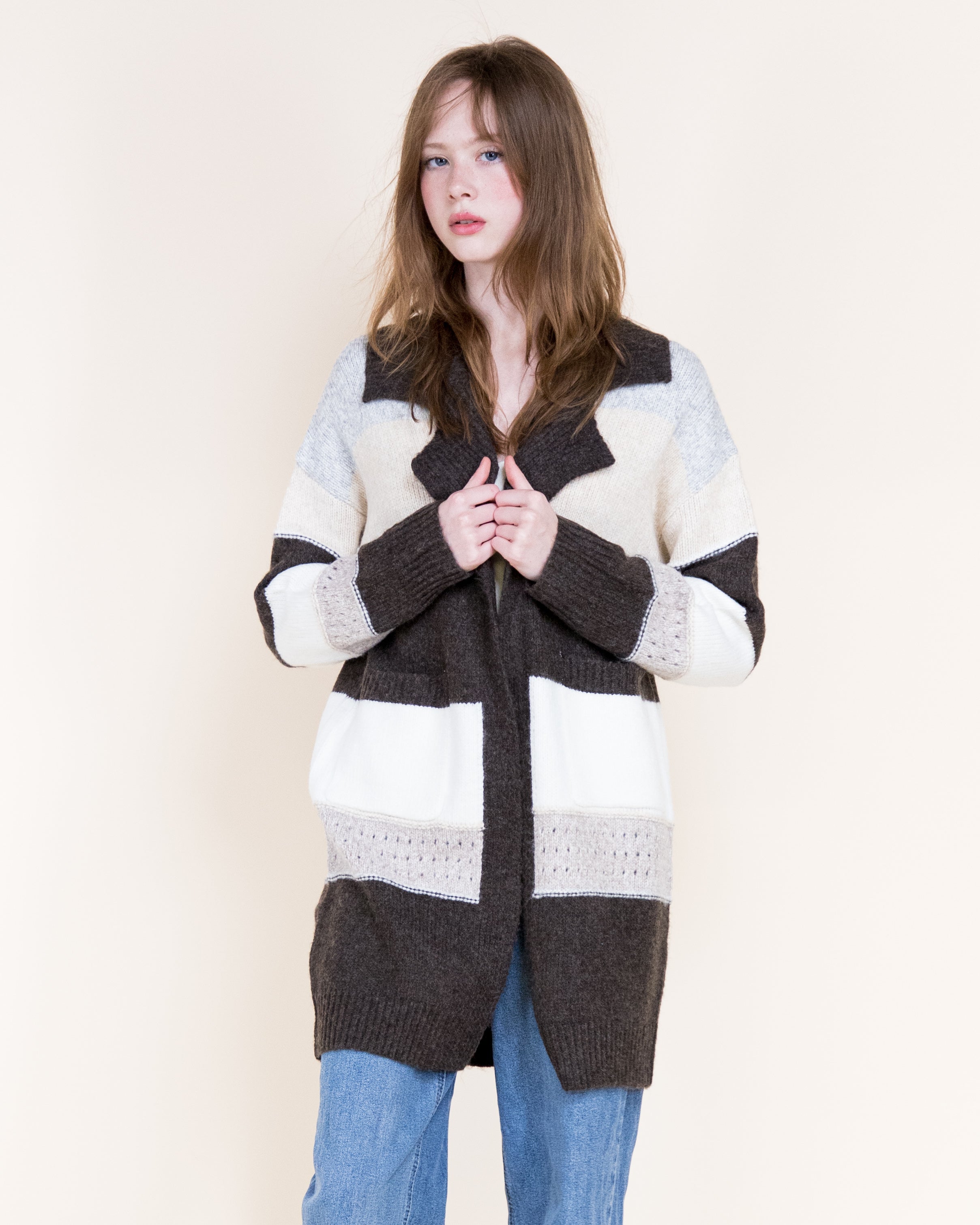 Chunky Colorblock Striped Open Cardigan-OLIVE (S/M, L/XL) (Pack of 6)