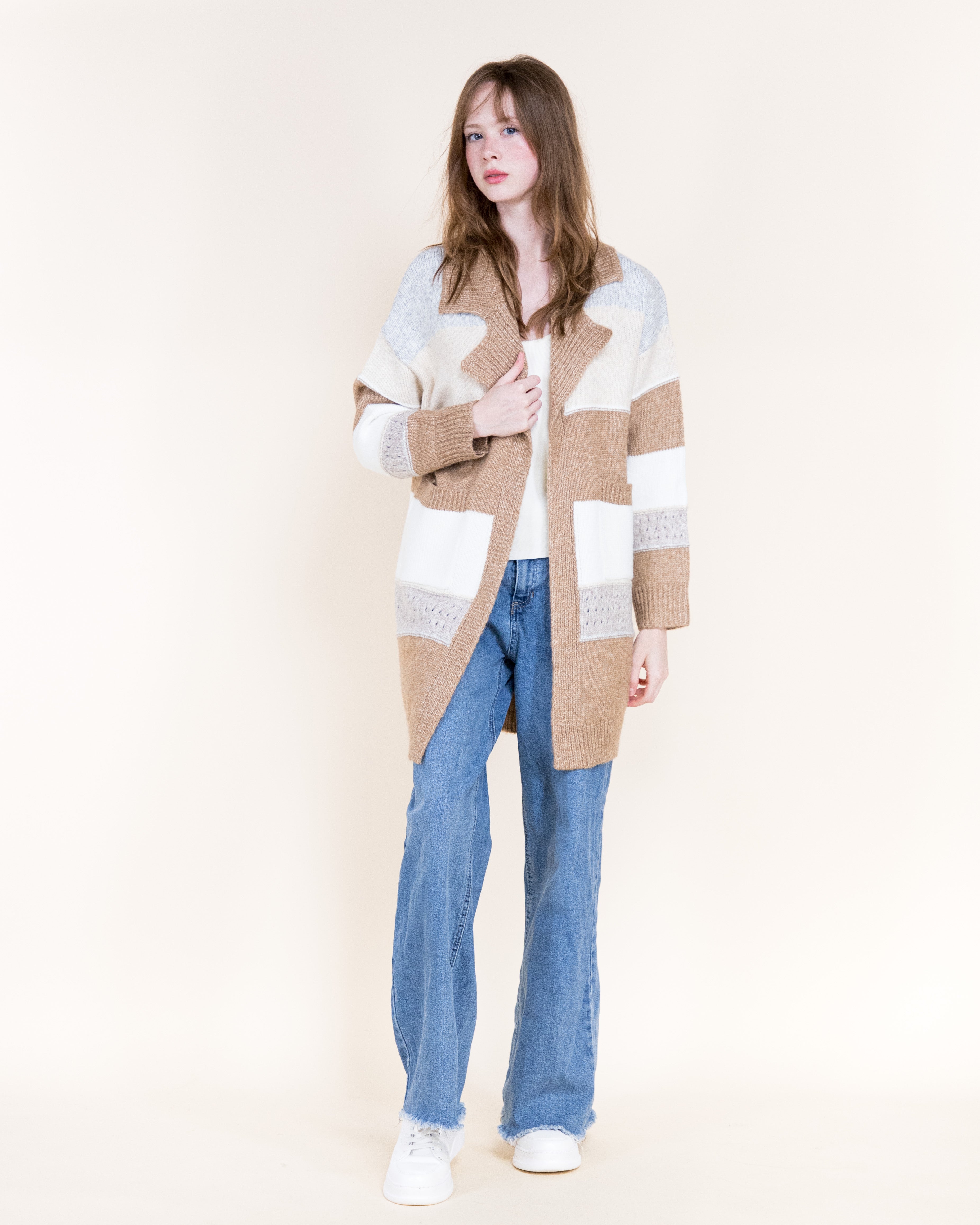 Chunky Colorblock Striped Open Cardigan-OLIVE (S/M, L/XL) (Pack of 6)