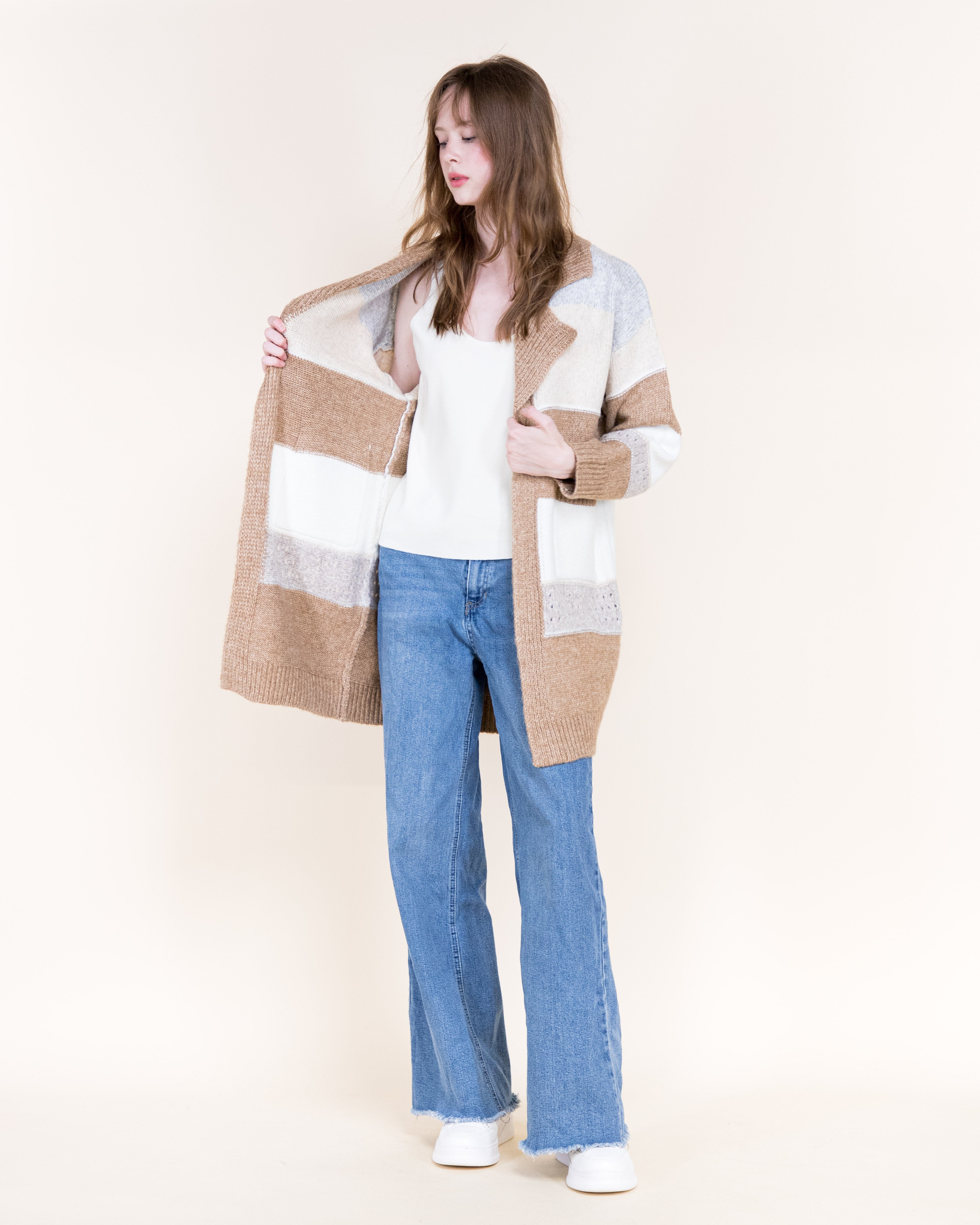 Chunky Colorblock Striped Open Cardigan-OLIVE (S/M, L/XL) (Pack of 6)