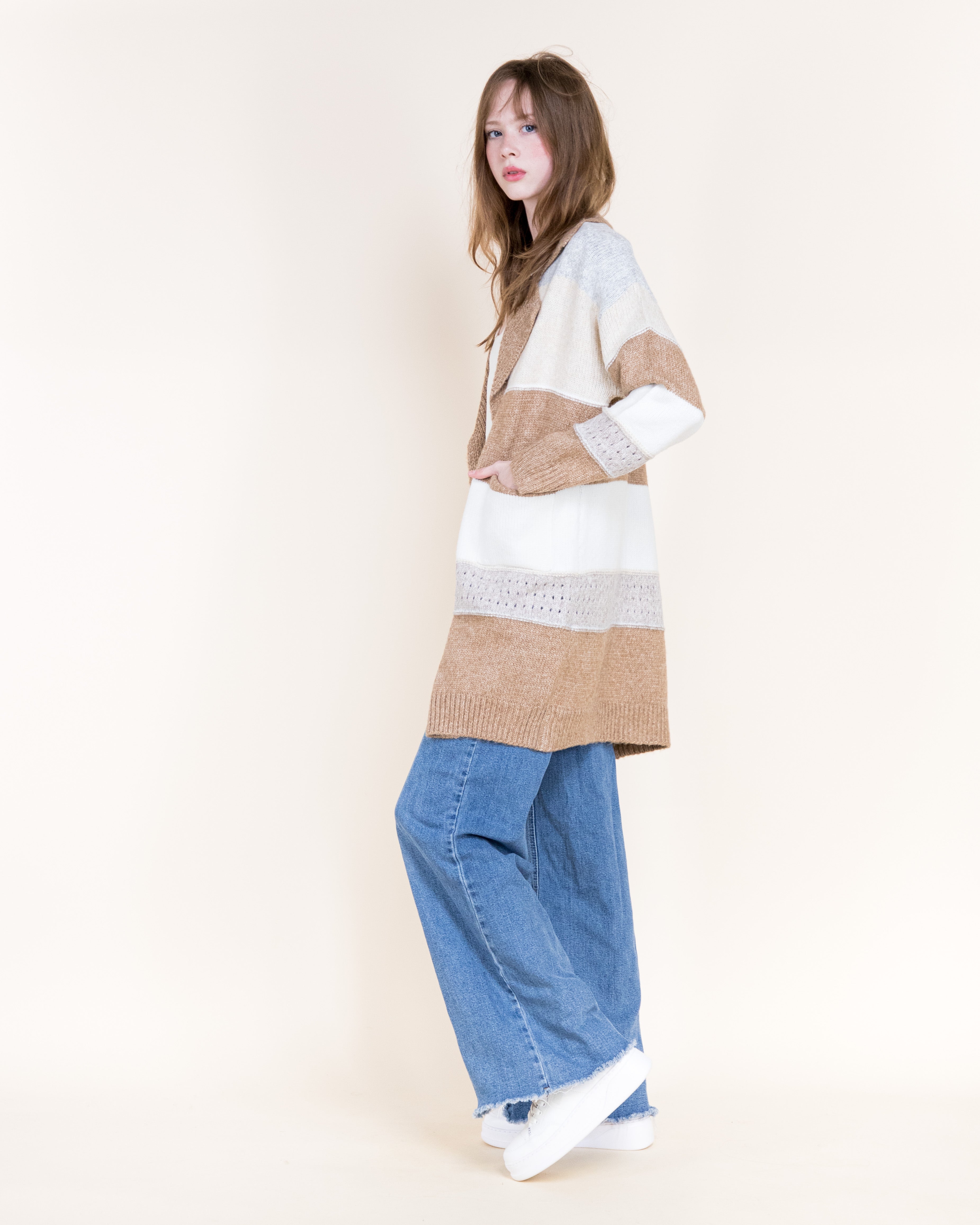 Chunky Colorblock Striped Open Cardigan-OLIVE (S/M, L/XL) (Pack of 6)