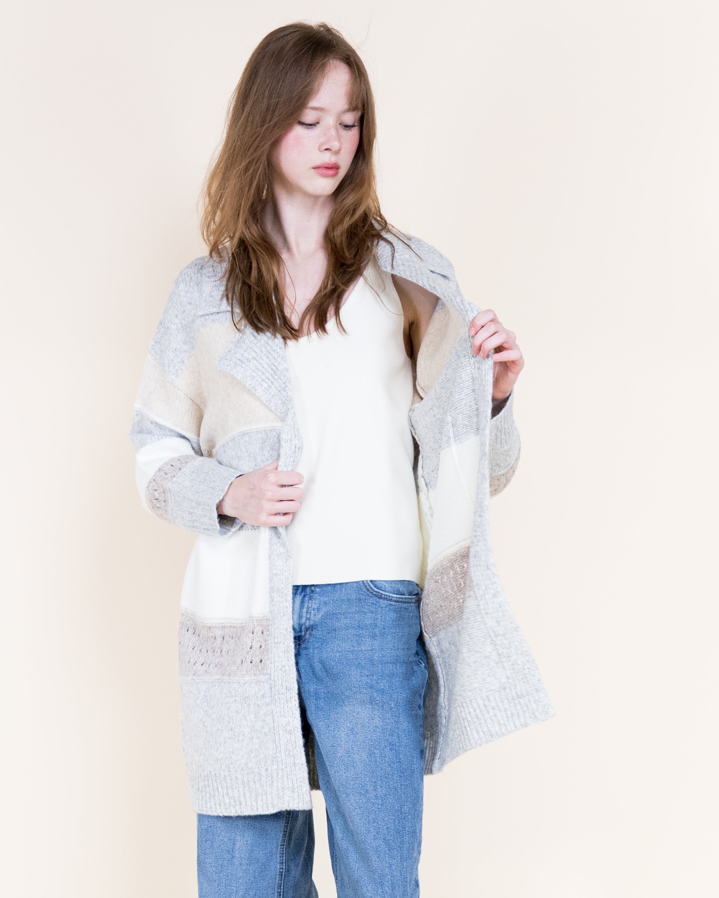 Chunky Colorblock Striped Open Cardigan-OLIVE (S/M, L/XL) (Pack of 6)