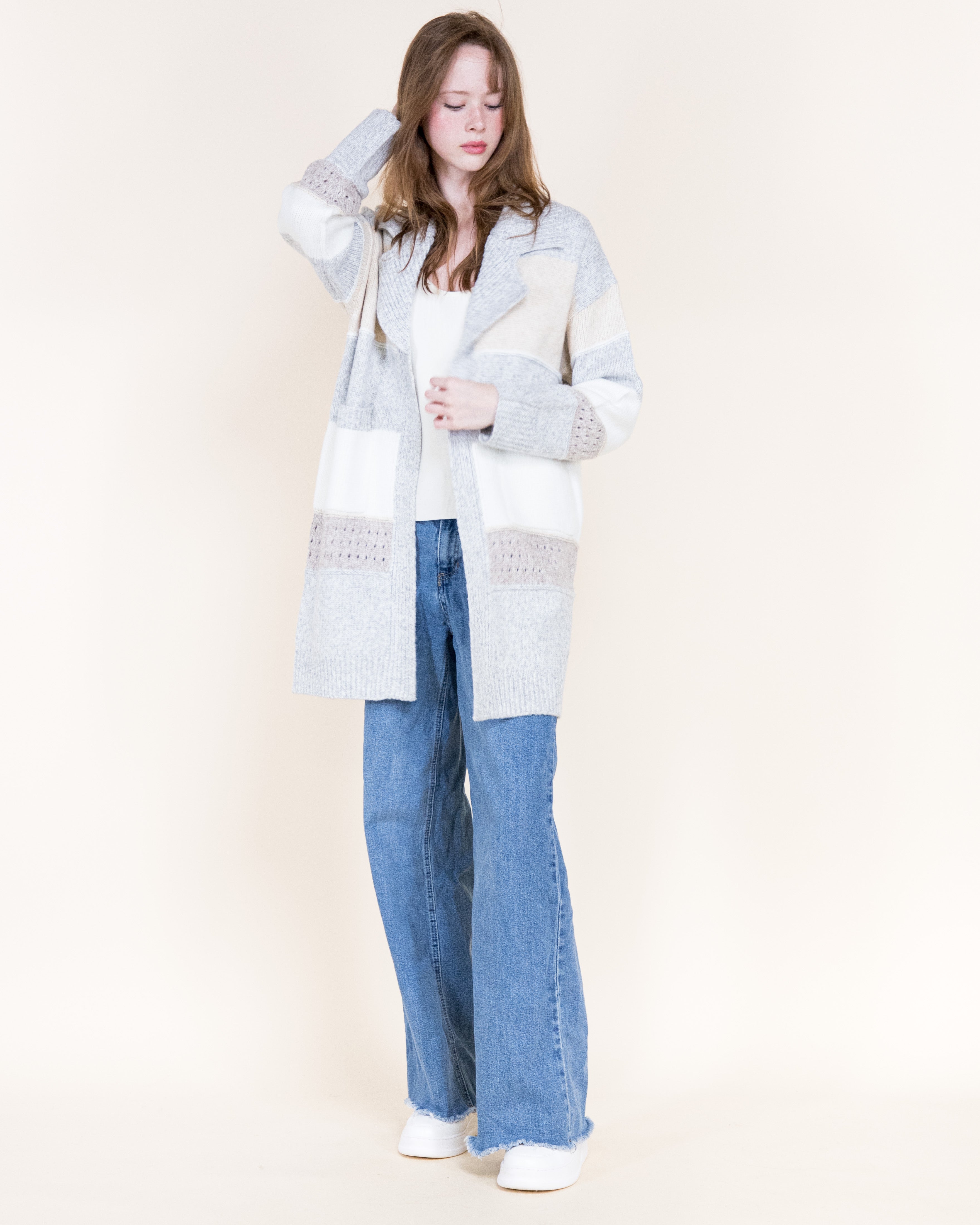 Chunky Colorblock Striped Open Cardigan-OLIVE (S/M, L/XL) (Pack of 6)