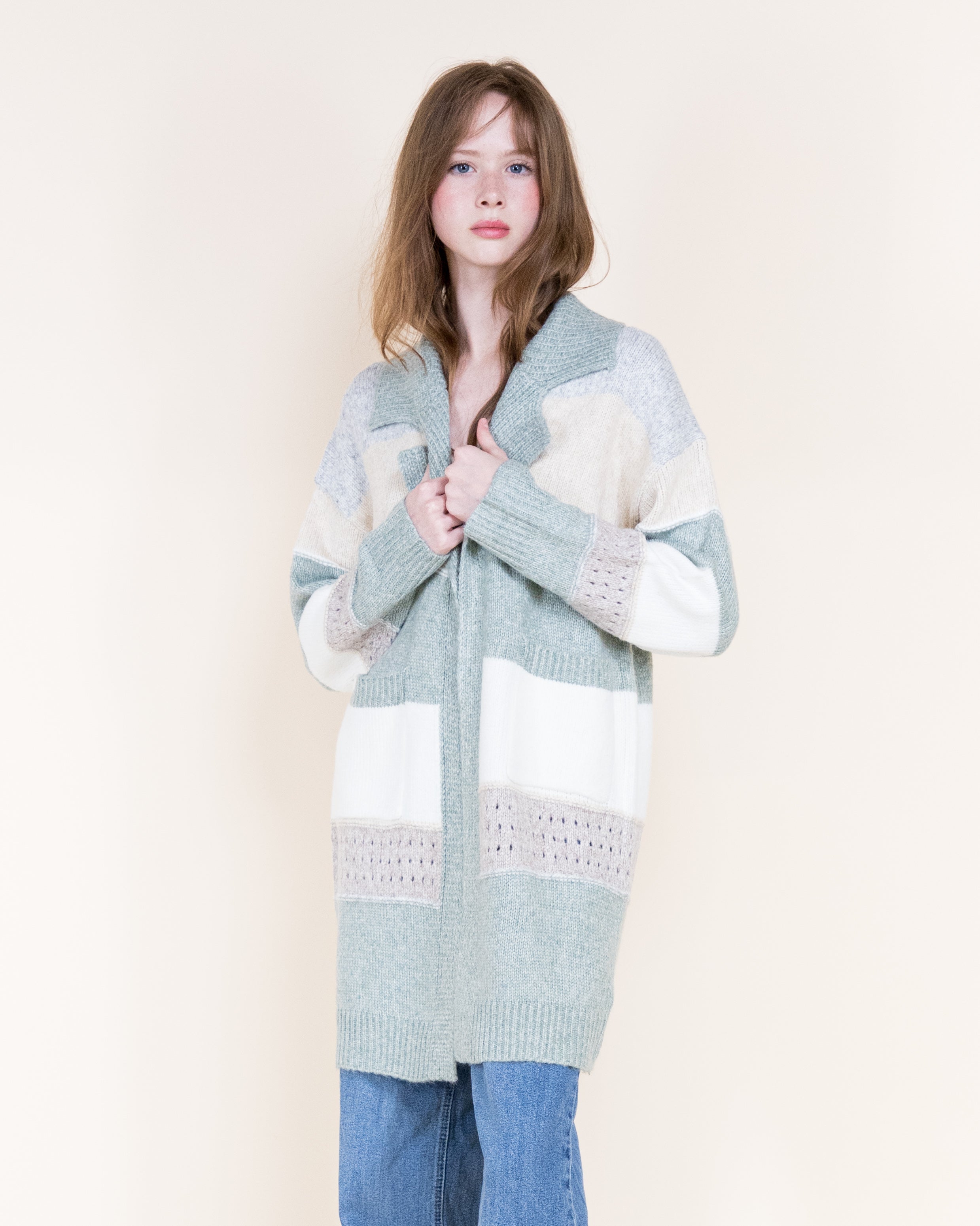 Chunky Colorblock Striped Open Cardigan-OLIVE (S/M, L/XL) (Pack of 6)