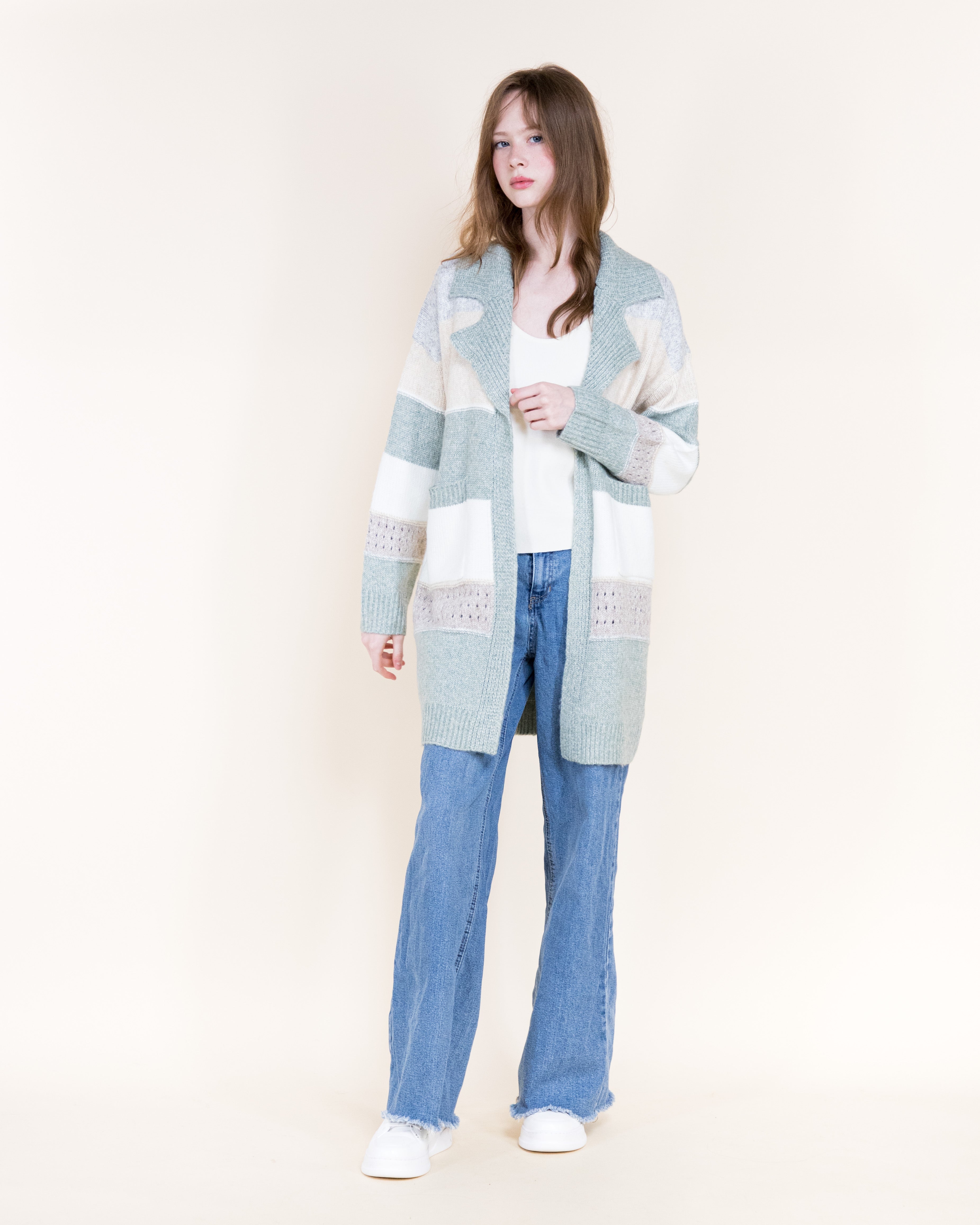 Chunky Colorblock Striped Open Cardigan-OLIVE (S/M, L/XL) (Pack of 6)
