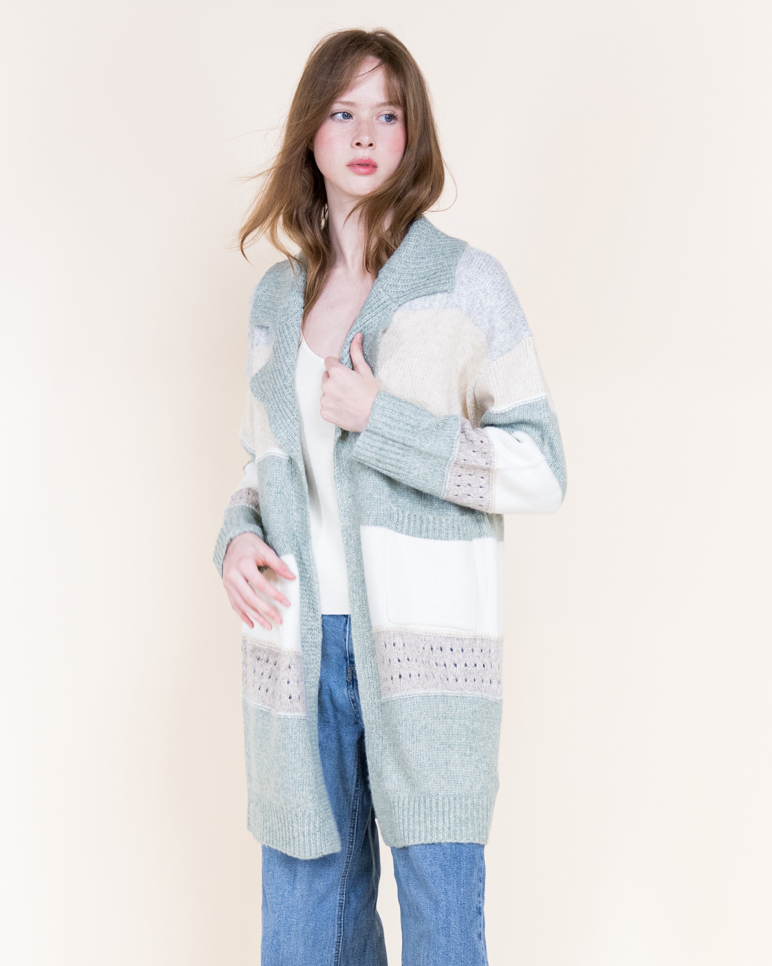 Chunky Colorblock Striped Open Cardigan-OLIVE (S/M, L/XL) (Pack of 6)
