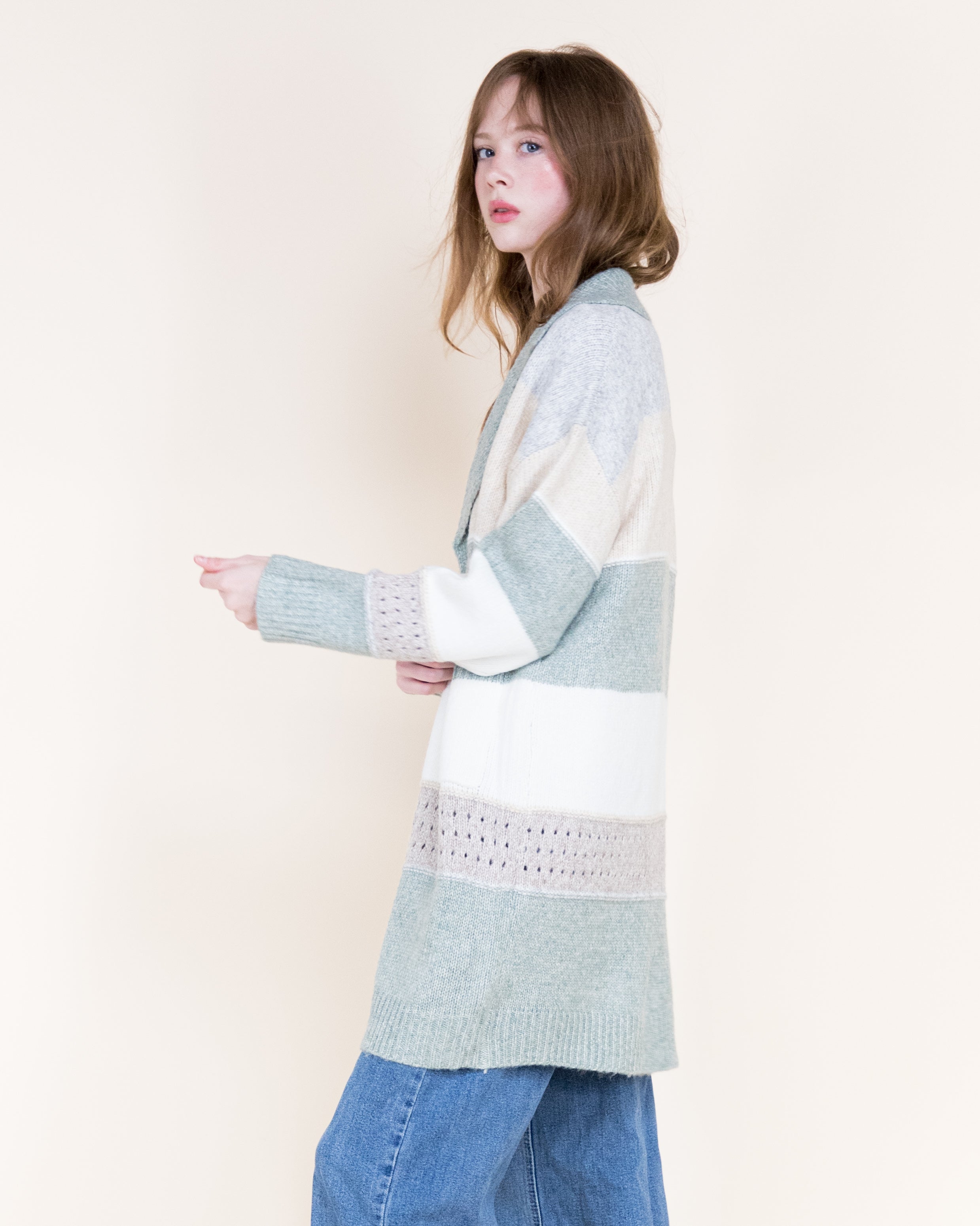 Chunky Colorblock Striped Open Cardigan-OLIVE (S/M, L/XL) (Pack of 6)
