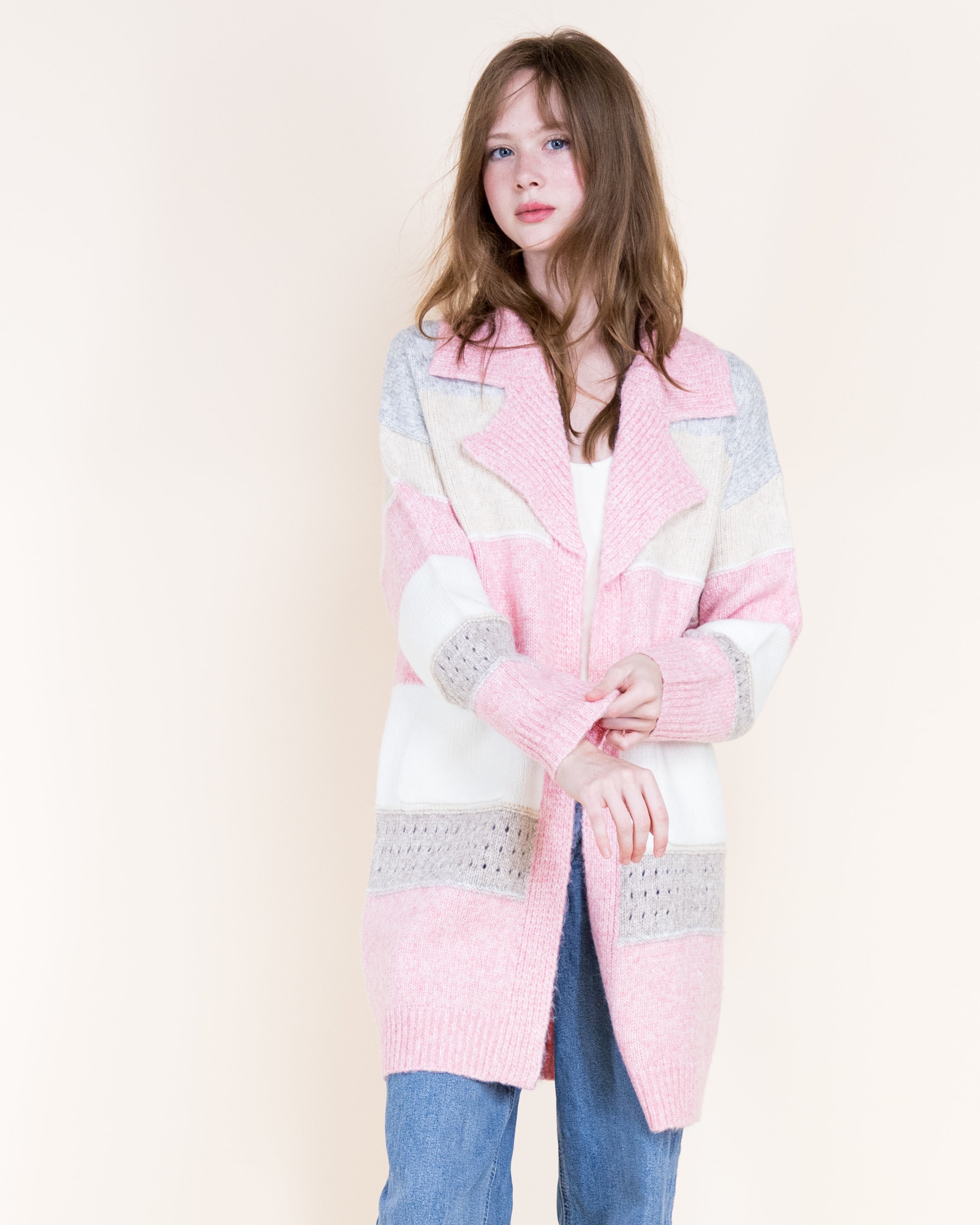 Chunky Colorblock Striped Open Cardigan-OLIVE (S/M, L/XL) (Pack of 6)