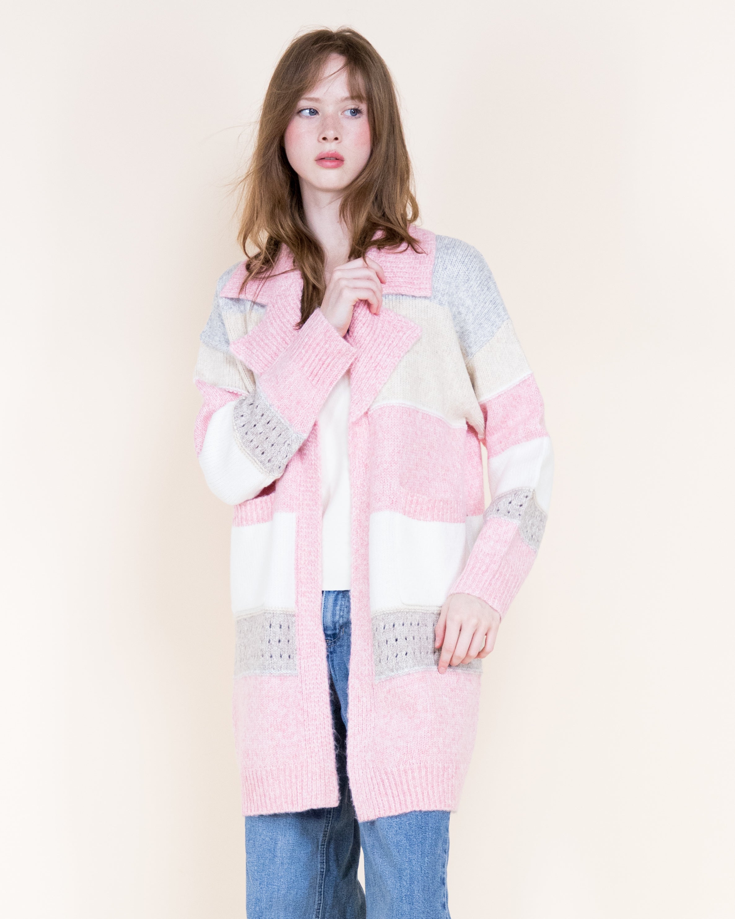 Chunky Colorblock Striped Open Cardigan-OLIVE (S/M, L/XL) (Pack of 6)