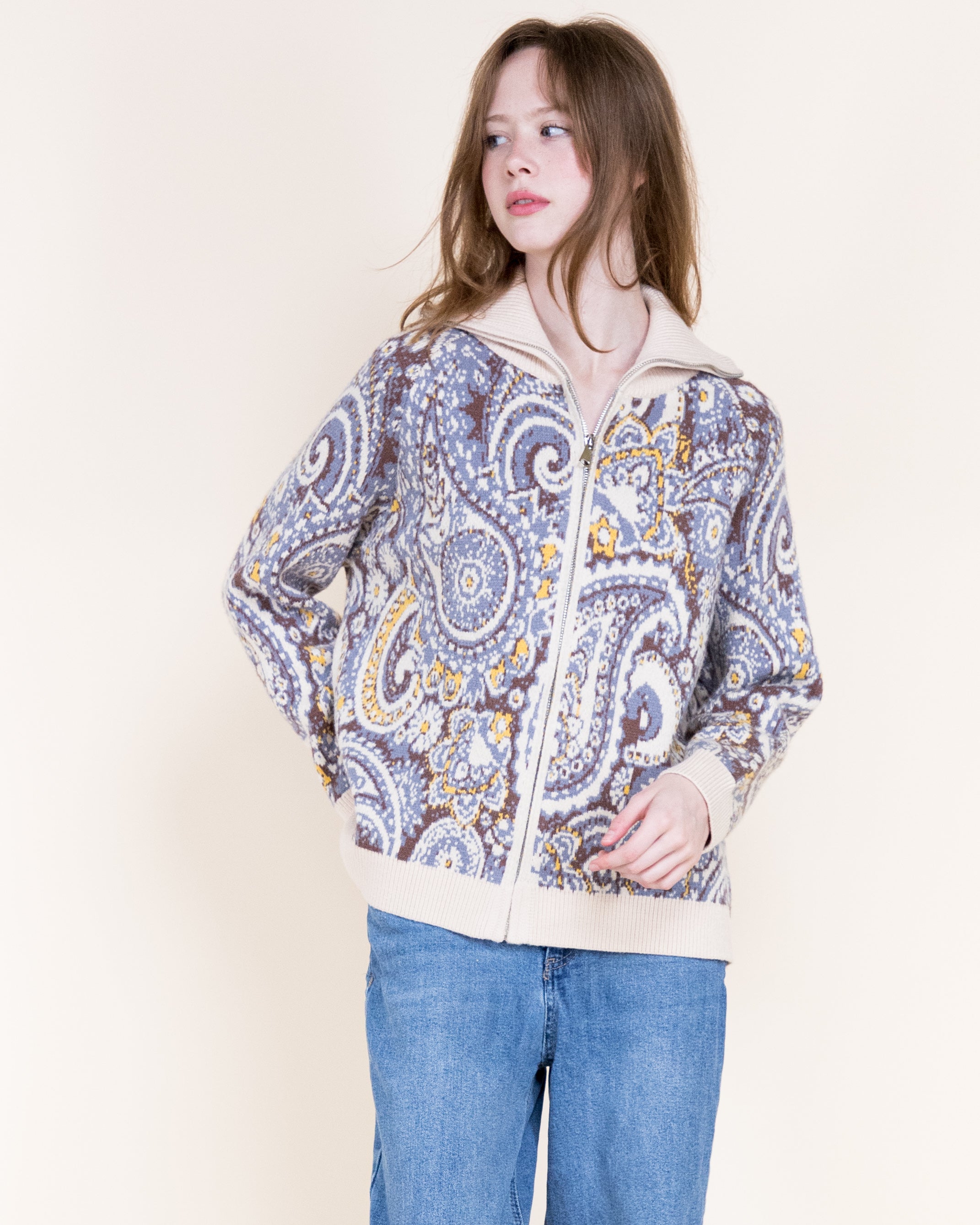 Alpine Paisley Zip-Up Cardigan- TEAL (S/M, L/XL) (Pack of 6)