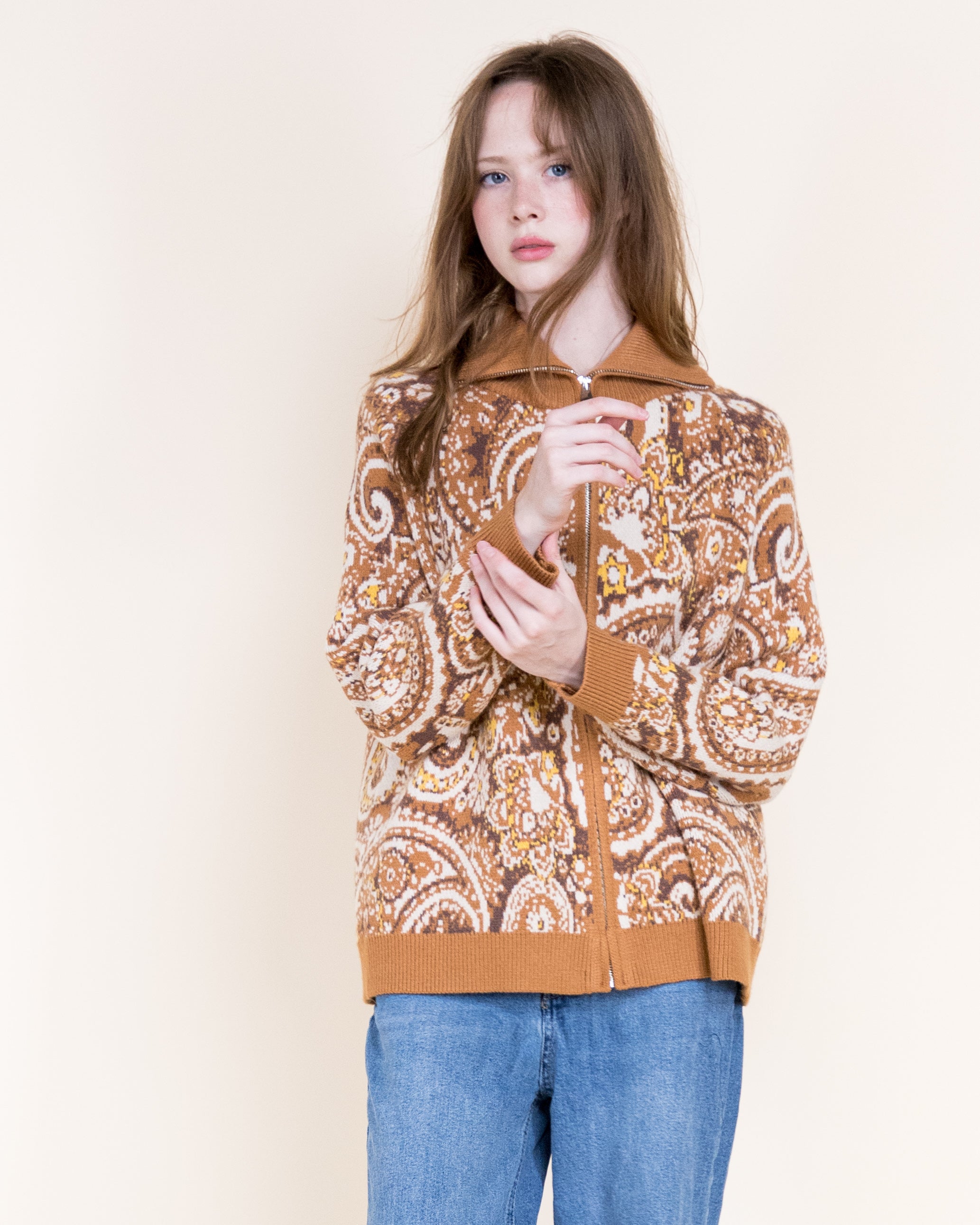 Alpine Paisley Zip-Up Cardigan- TEAL (S/M, L/XL) (Pack of 6)