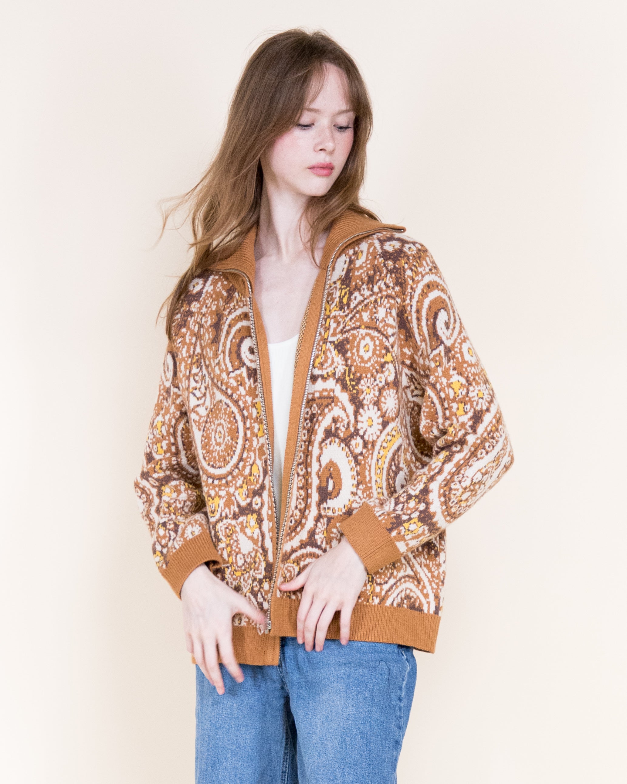 Alpine Paisley Zip-Up Cardigan- TEAL (S/M, L/XL) (Pack of 6)