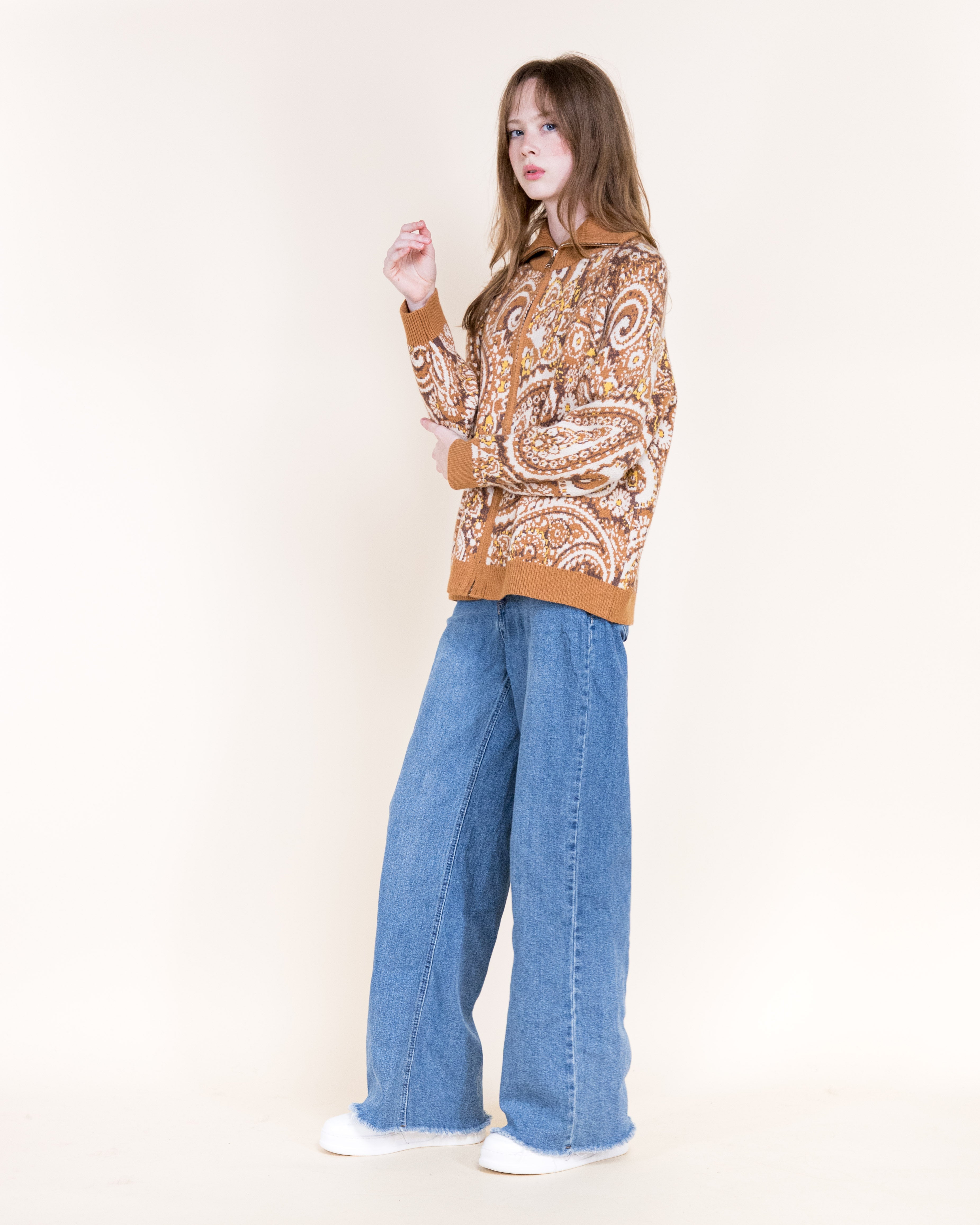 Alpine Paisley Zip-Up Cardigan- TEAL (S/M, L/XL) (Pack of 6)