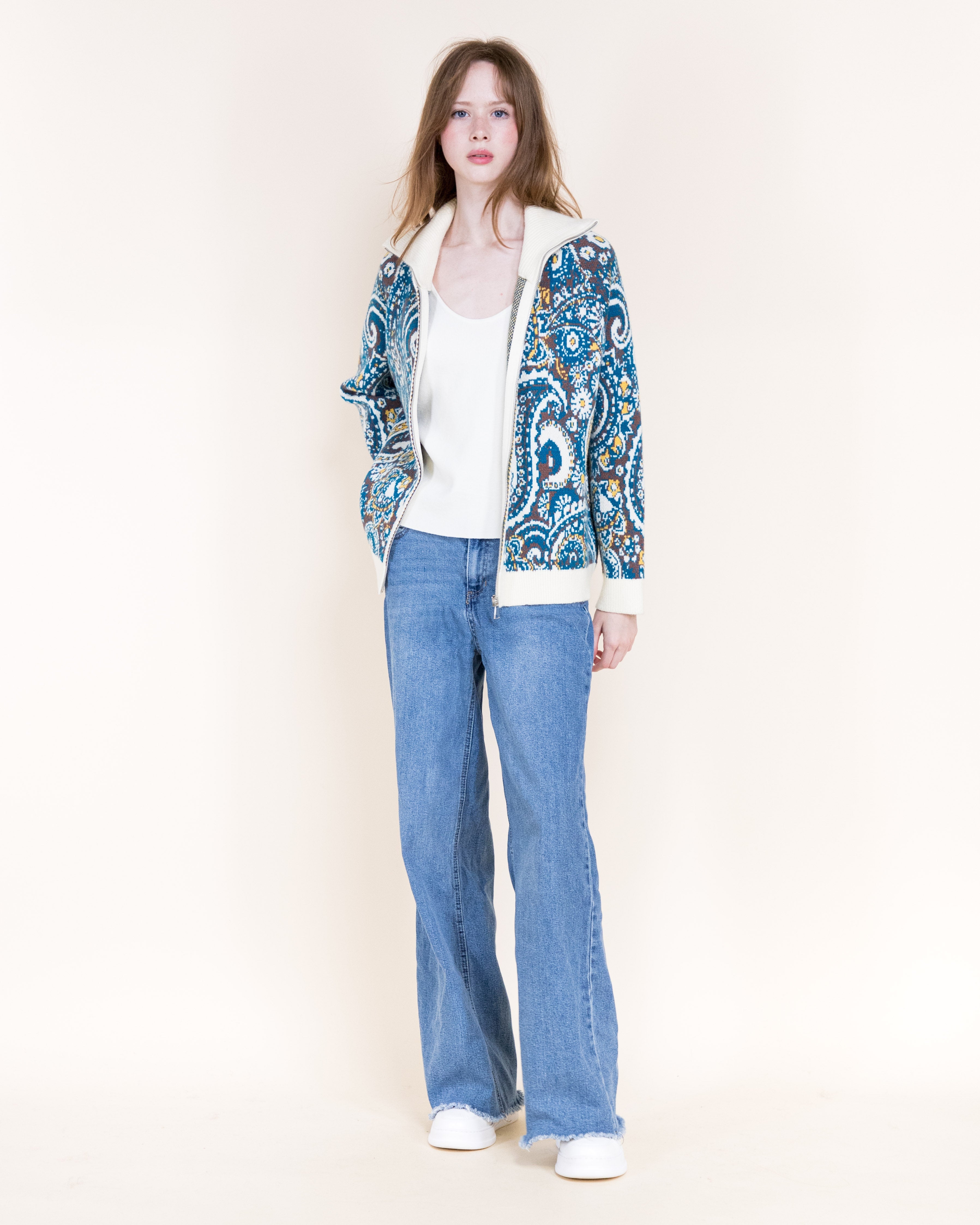 Alpine Paisley Zip-Up Cardigan- TEAL (S/M, L/XL) (Pack of 6)