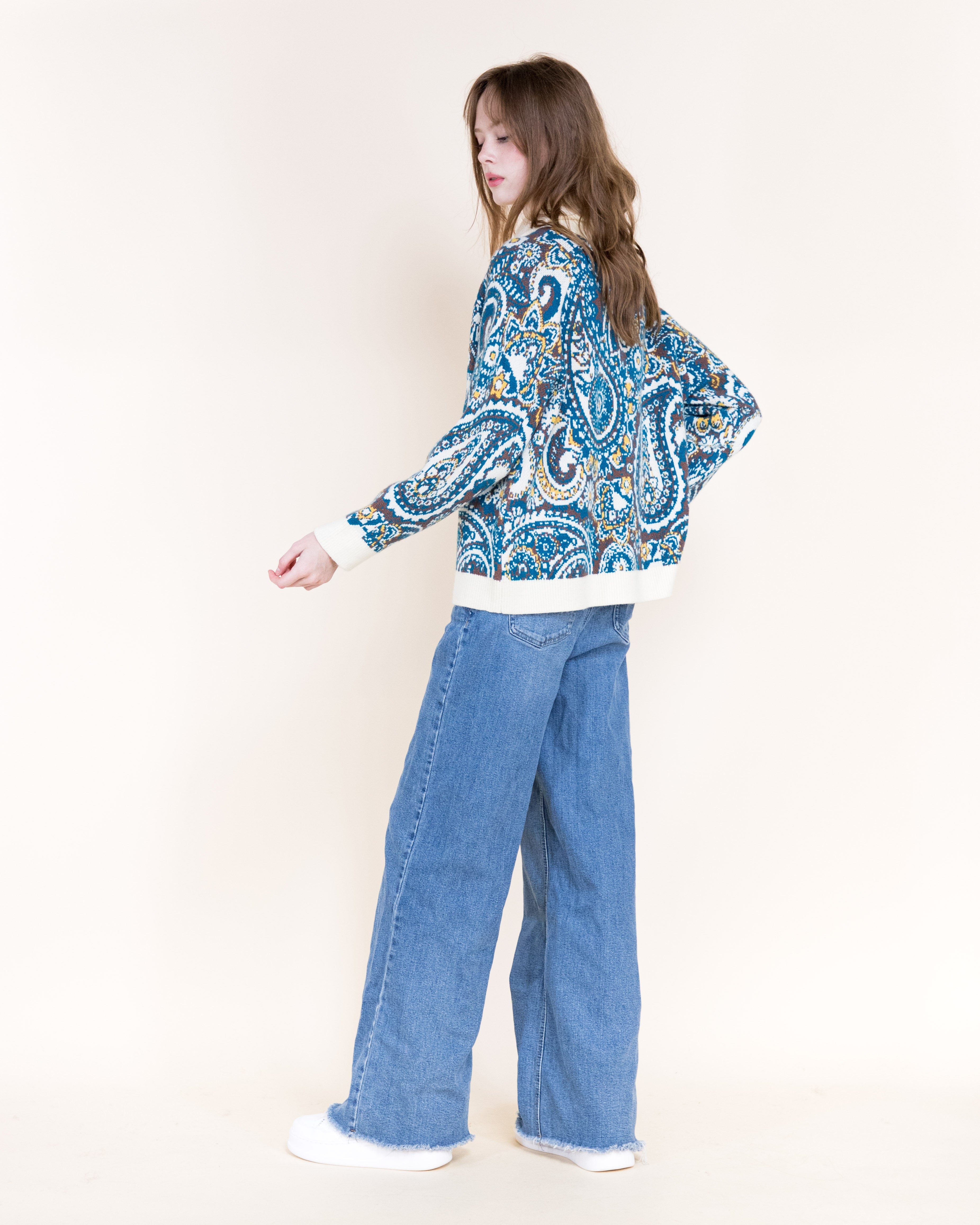 Alpine Paisley Zip-Up Cardigan- TEAL (S/M, L/XL) (Pack of 6)