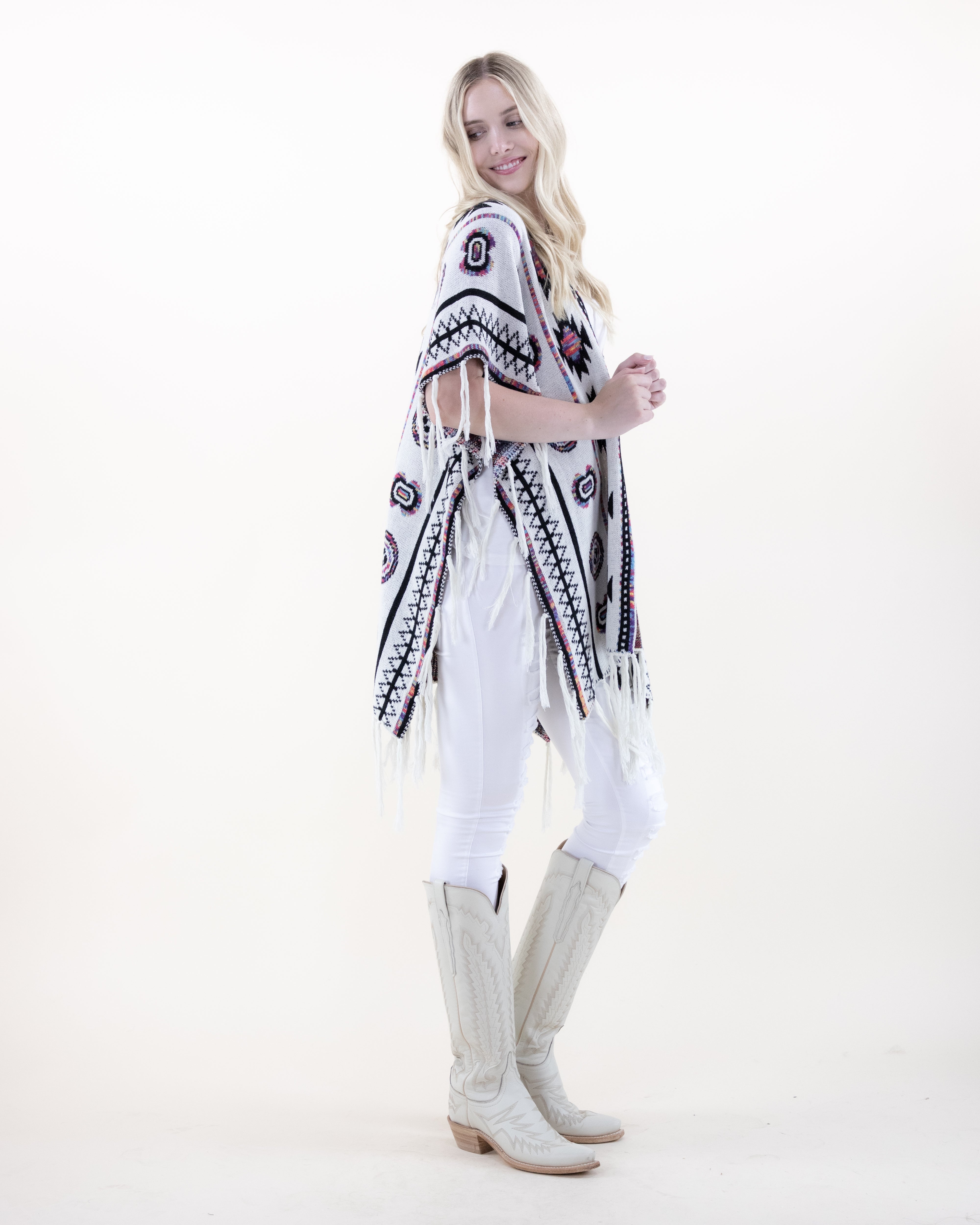 Half Sleeve Aztec Pattern Wrap w/ Fringe - BEIGE (OS) (Pack of 6)