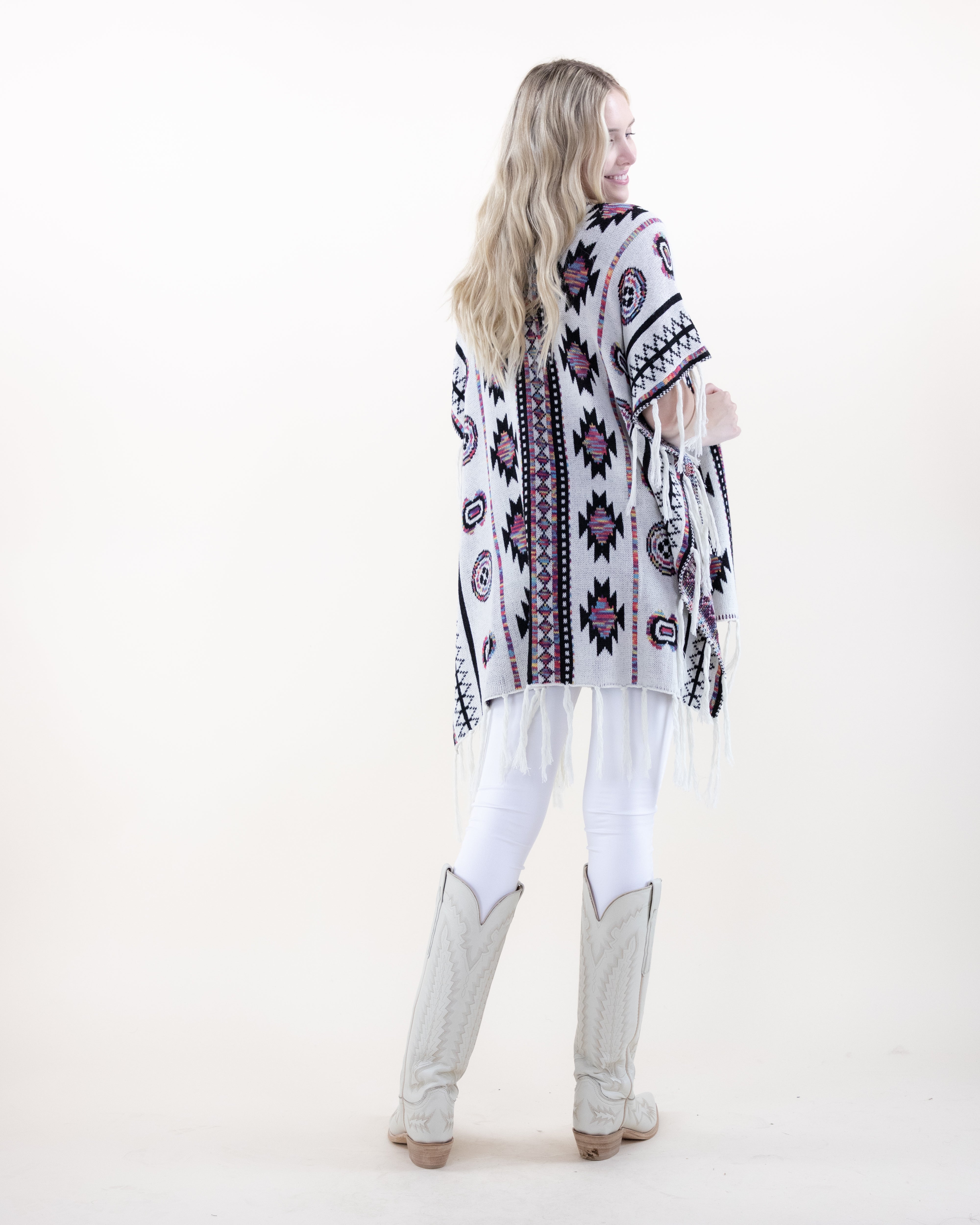 Half Sleeve Aztec Pattern Wrap w/ Fringe - BEIGE (OS) (Pack of 6)