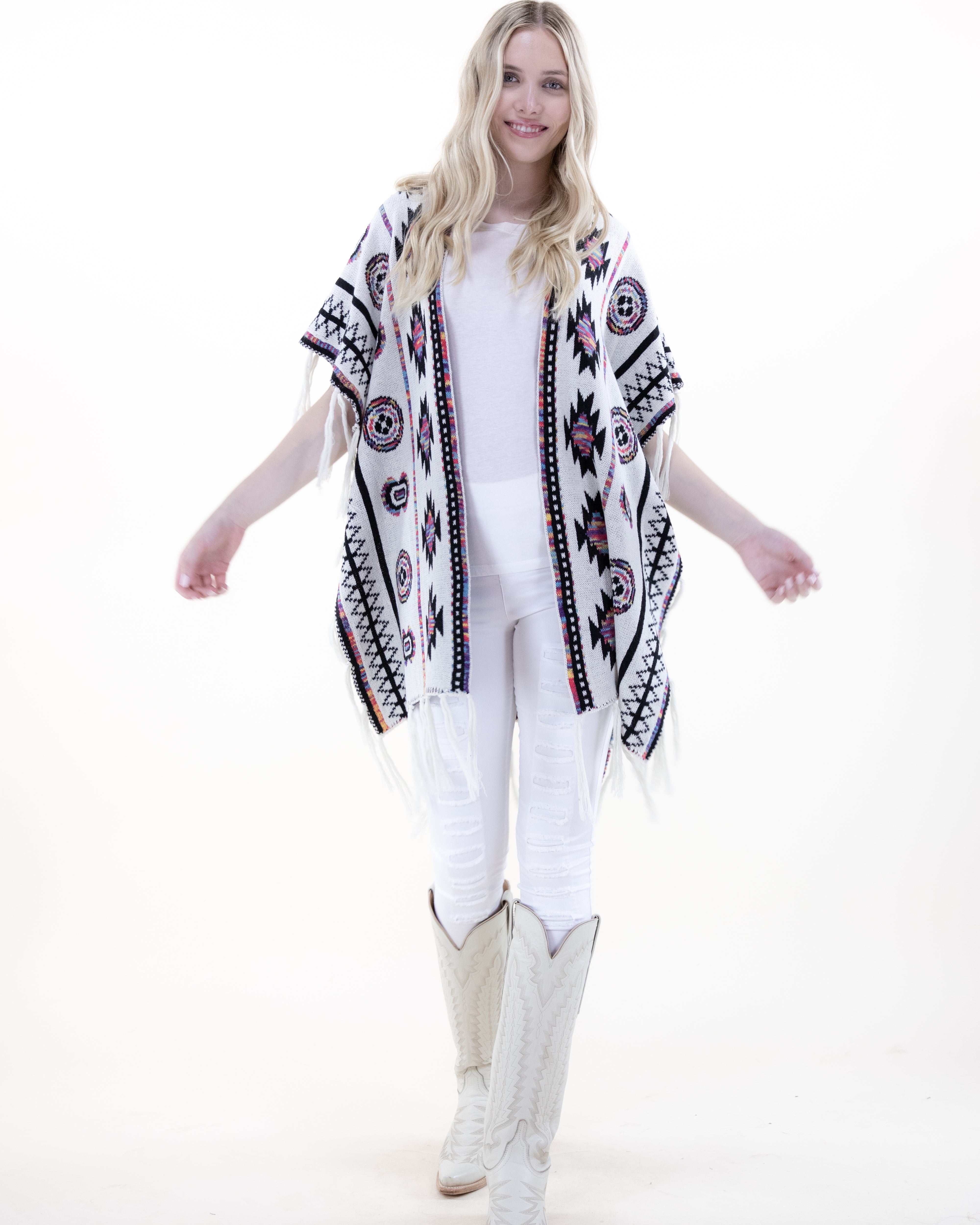 Half Sleeve Aztec Pattern Wrap w/ Fringe - BLACK (OS) (Pack of 6)