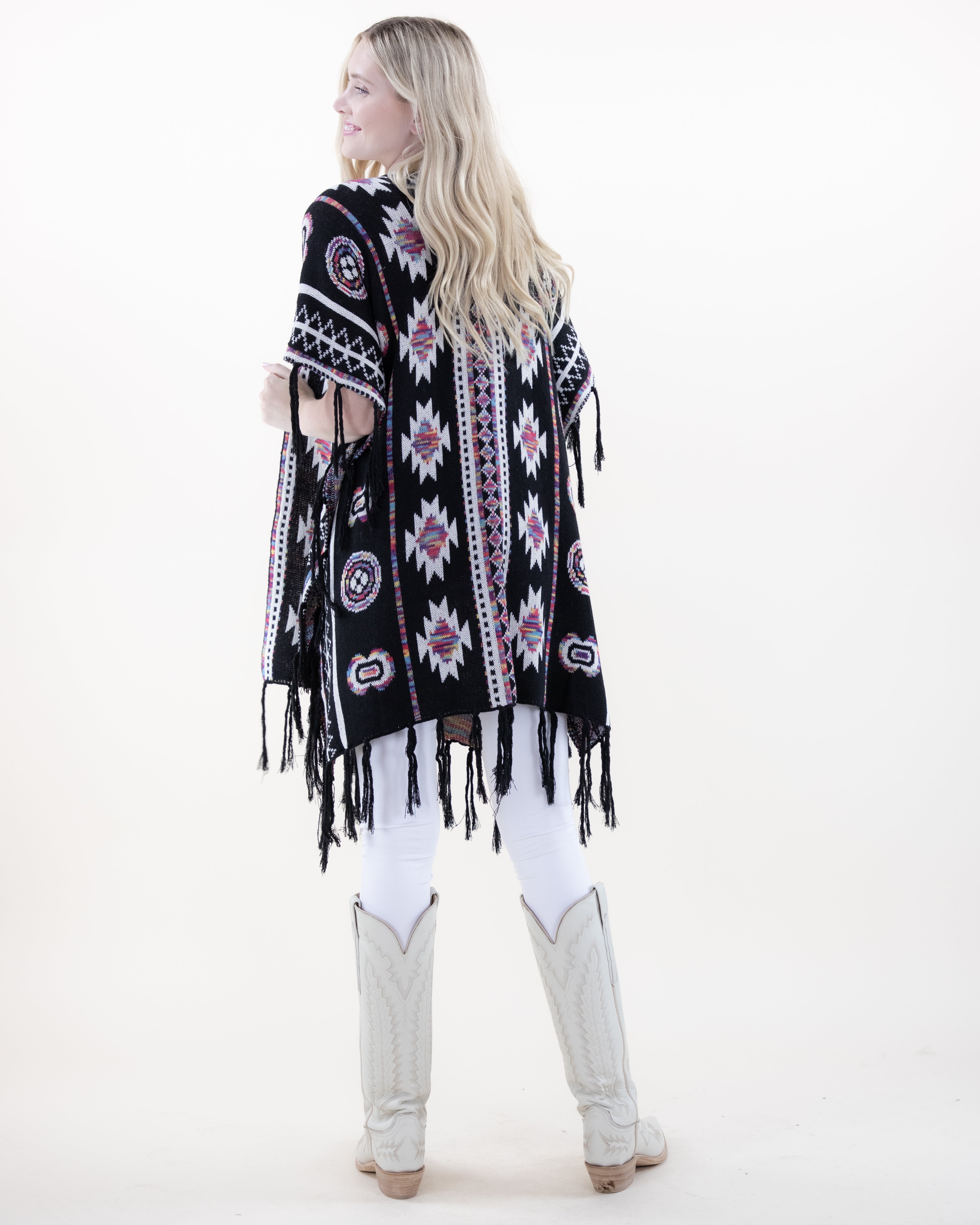 Half Sleeve Aztec Pattern Wrap w/ Fringe - BLACK (OS) (Pack of 6)