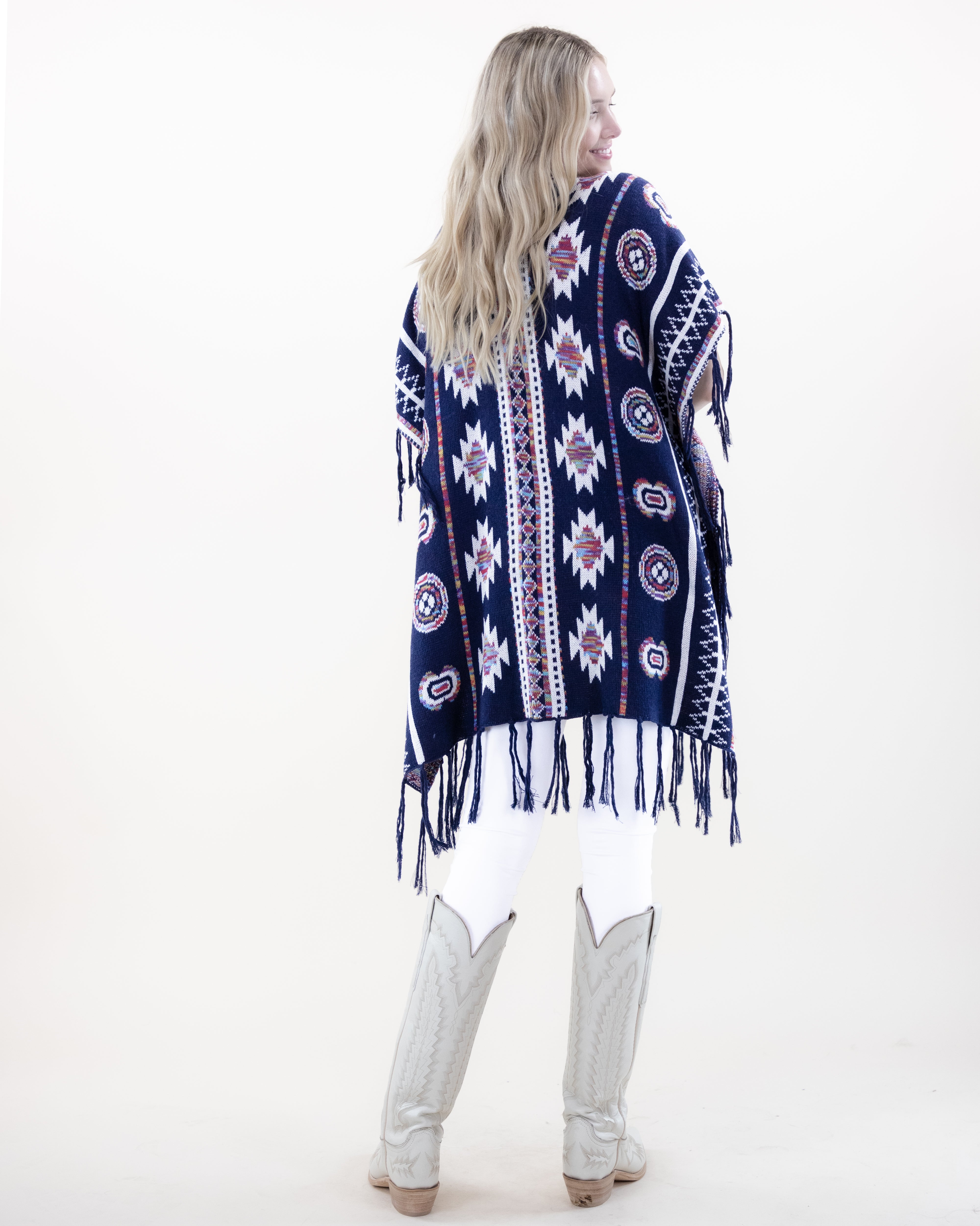 Half Sleeve Aztec Pattern Wrap w/ Fringe - NAVY (OS) (Pack of 6)